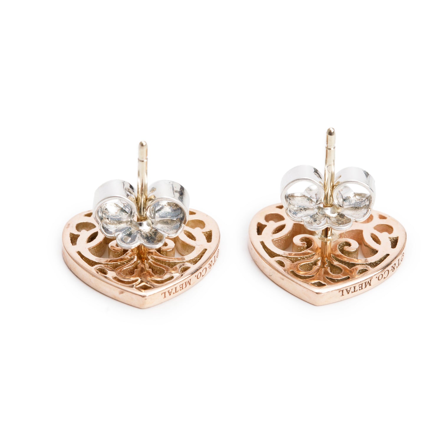 Tiffany & Co. Sterling Silver & Rubedo Metal Enchant Heart Stud Earrings