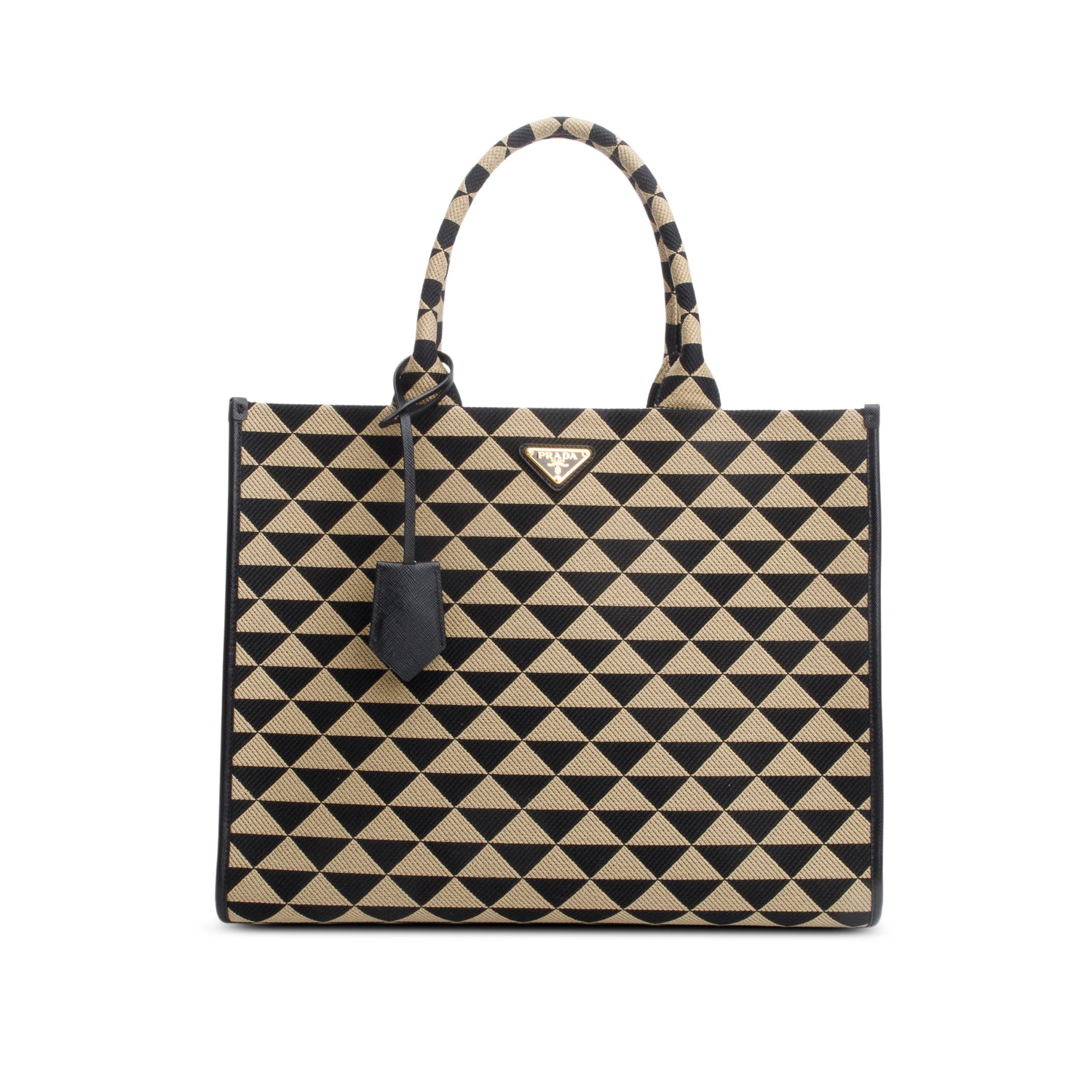 Prada Beige/Black Embroidered Fabric Large Symbole Tote w/ Box