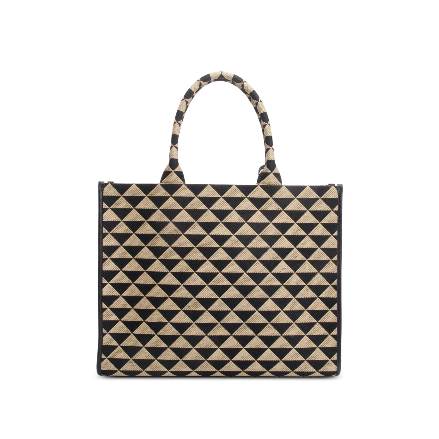 Prada Beige/Black Embroidered Fabric Large Symbole Tote w/ Box