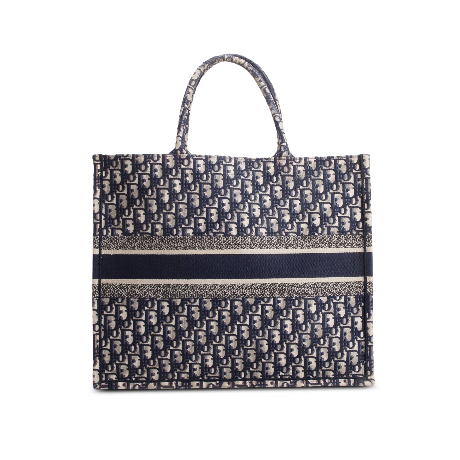 Christian Dior Ecru and Blue Dior Oblique Embroidery Large Book Tote