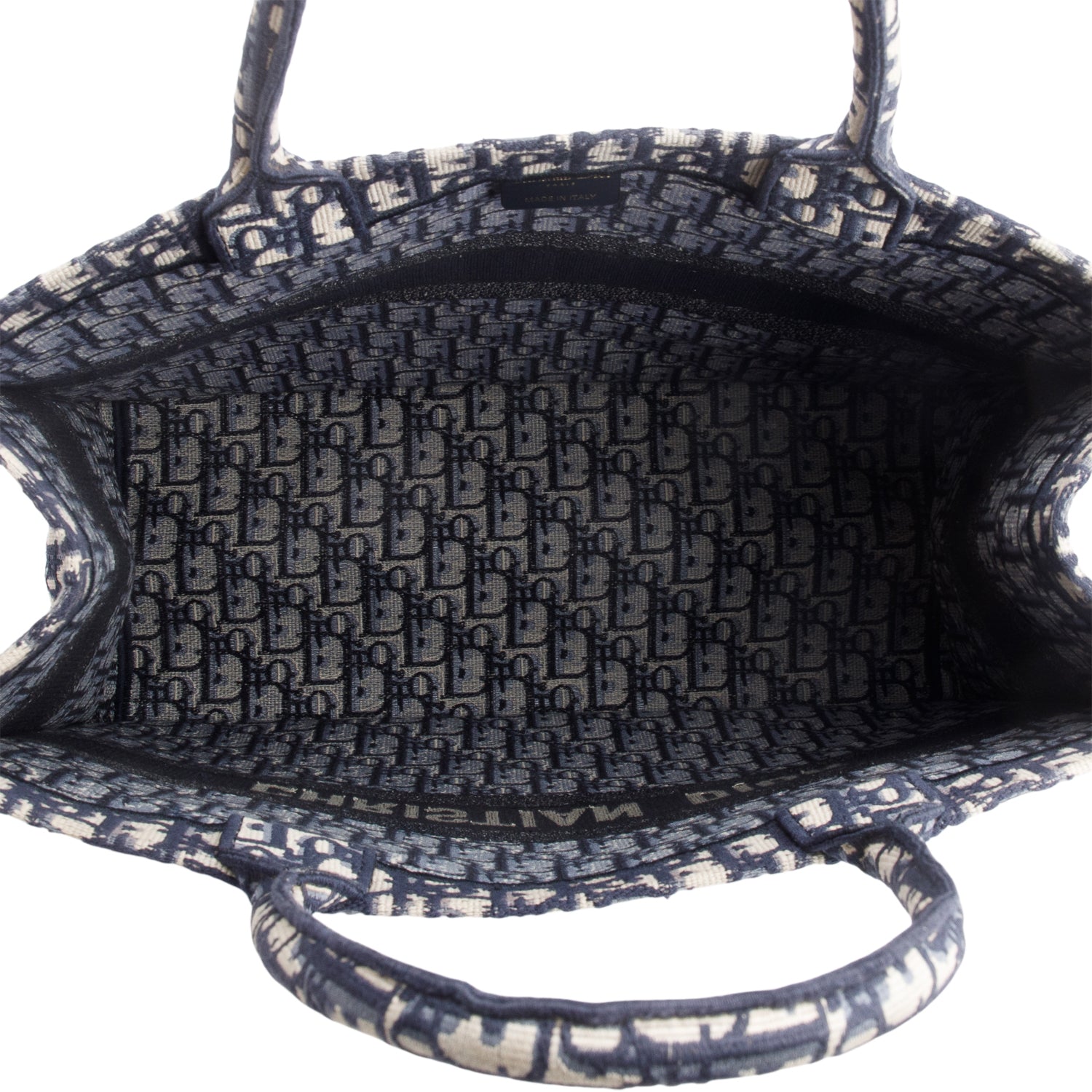 Christian Dior Ecru and Blue Dior Oblique Embroidery Large Book Tote