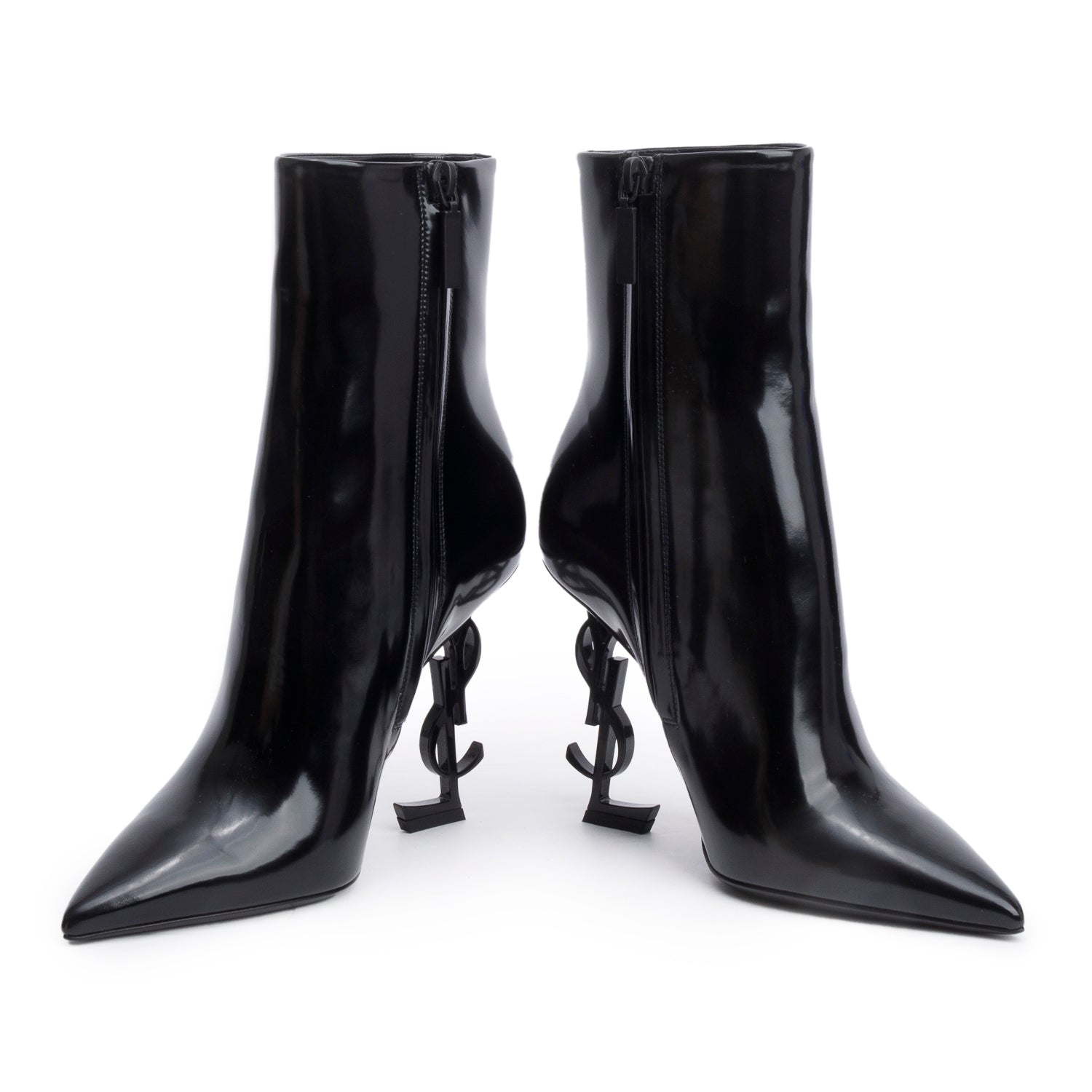 Saint Laurent Black Patent Leather Opyum Ankle Boots, Size 37 w/ Box