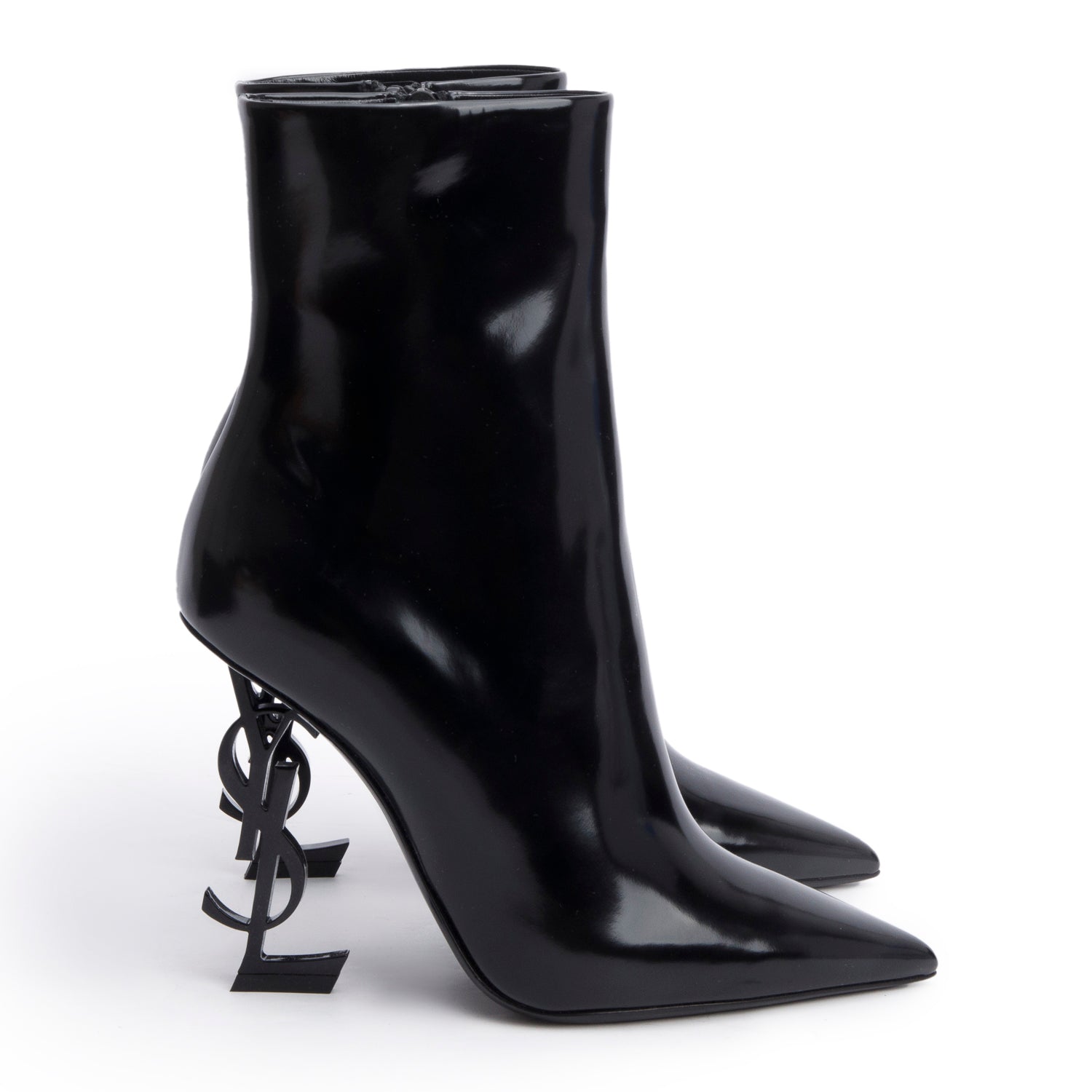 Saint Laurent Black Patent Leather Opyum Ankle Boots, Size 37 w/ Box