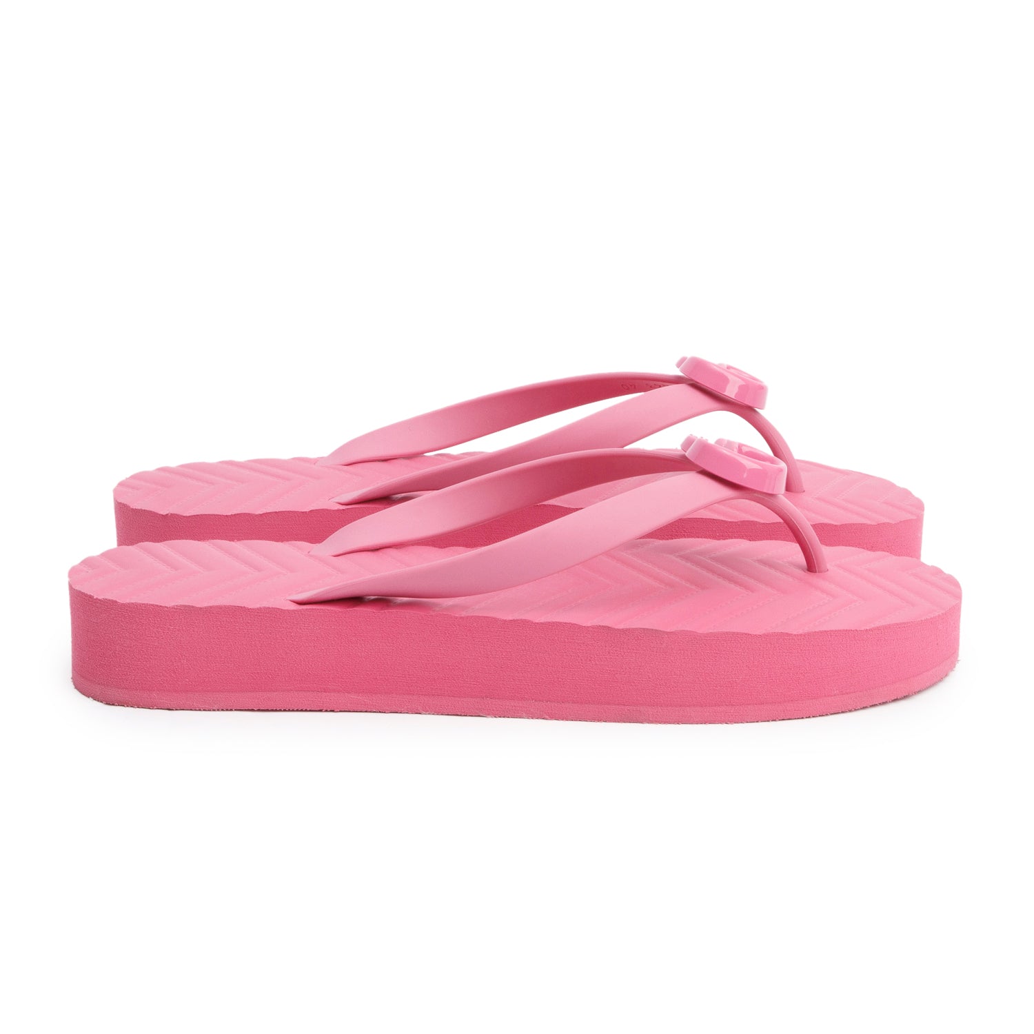 Gucci Pink Rubber Chevron GG Thong Sandals, Size 40 w/ Box