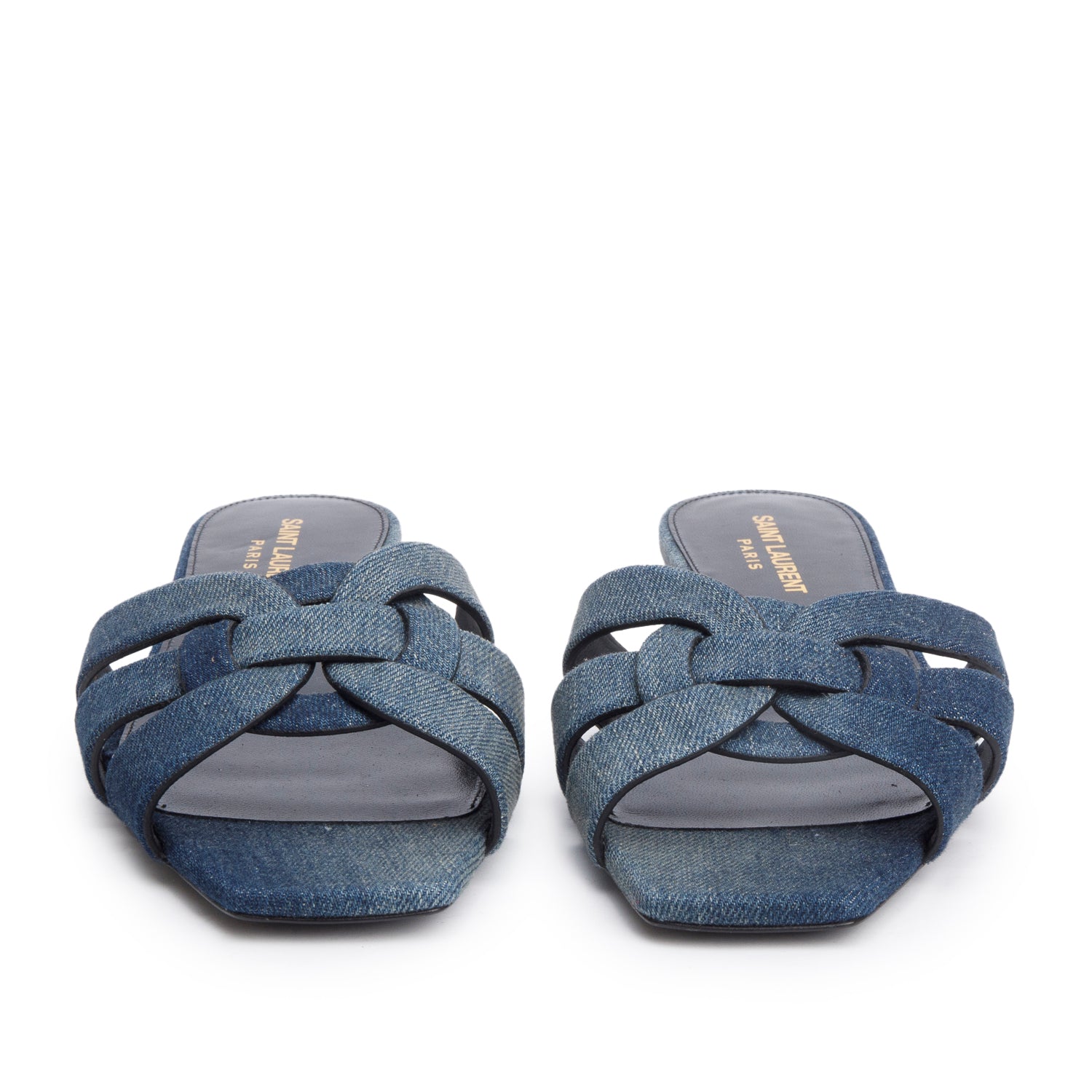 Saint Laurent Blue Denim Tribute Flat Slides , Size 39 w/ Box
