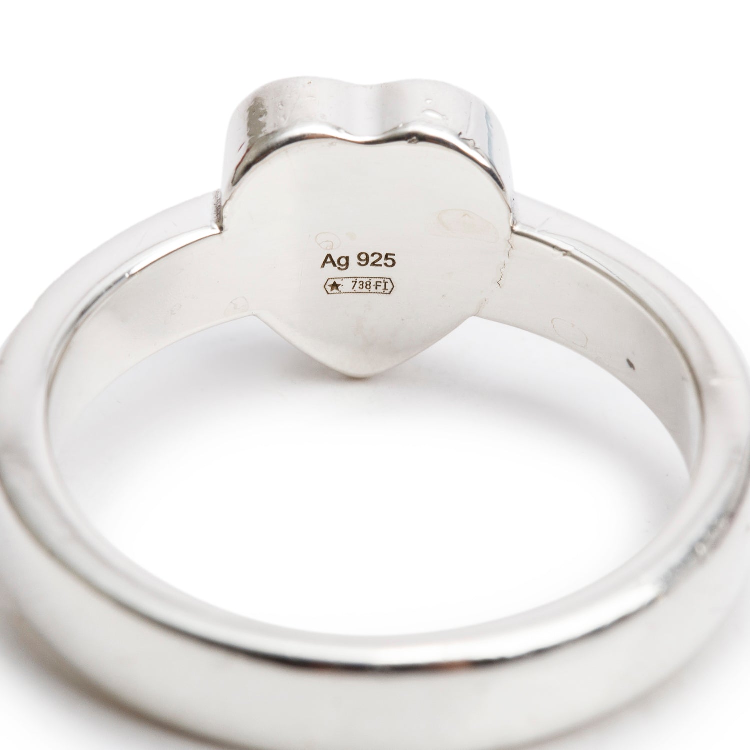 Gucci Sterling Silver Trademark Heart Ring, Size 18 8