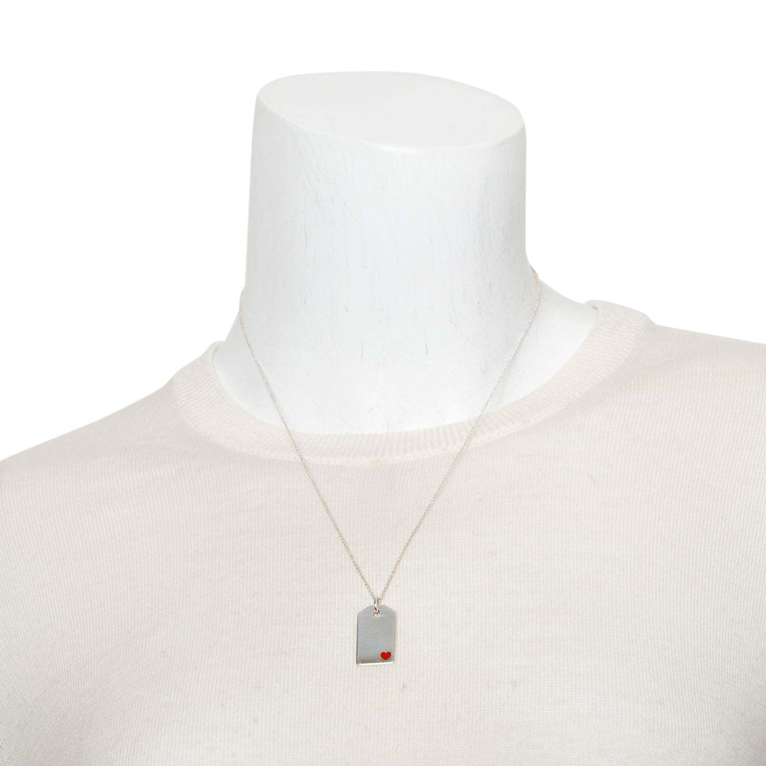 Tiffany & Co. Sterling Silver Red Enamel Heart Tag Pendant Necklace