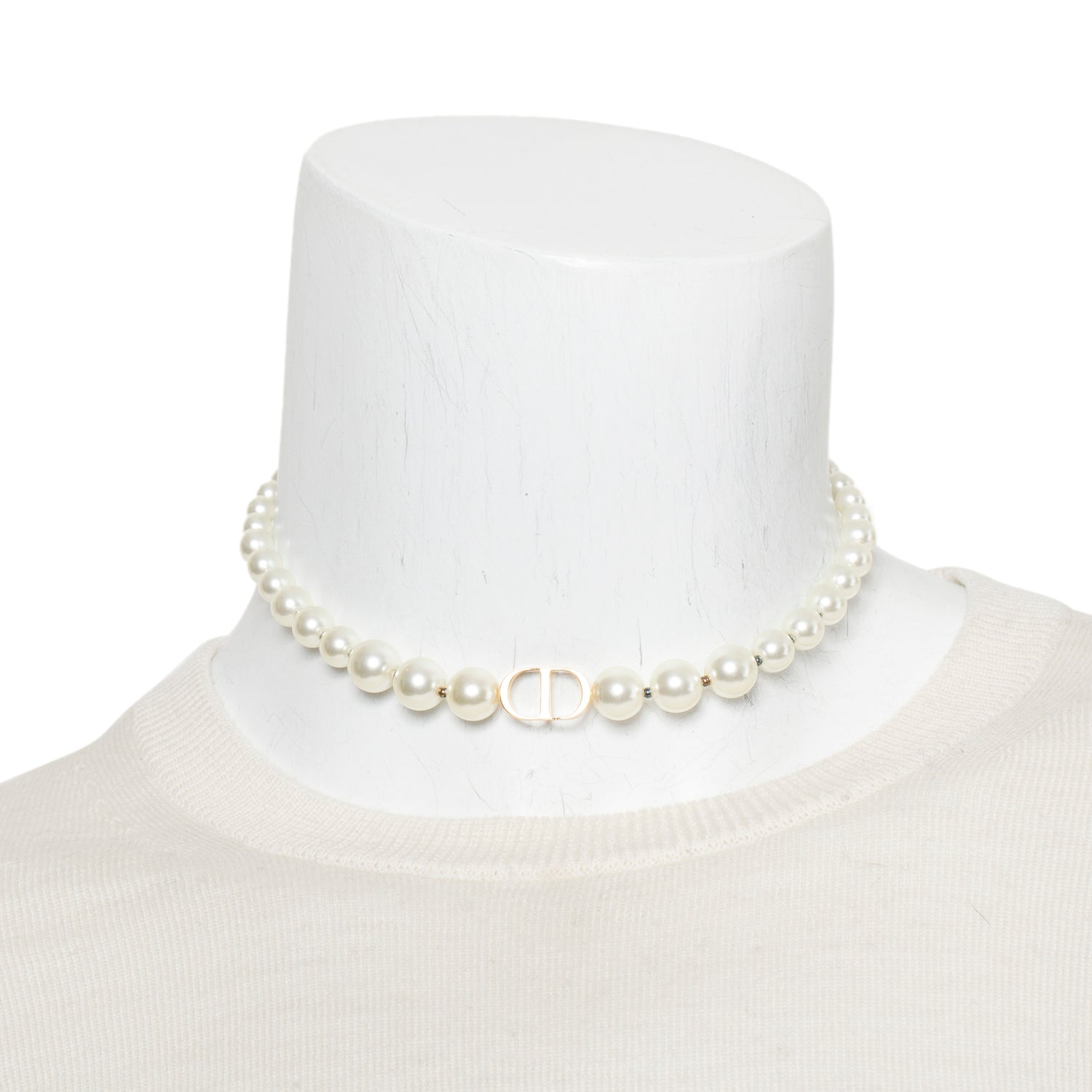 Christian Dior Gold Plated Faux Pearl 30 Montaigne Choker Necklace w/ Box
