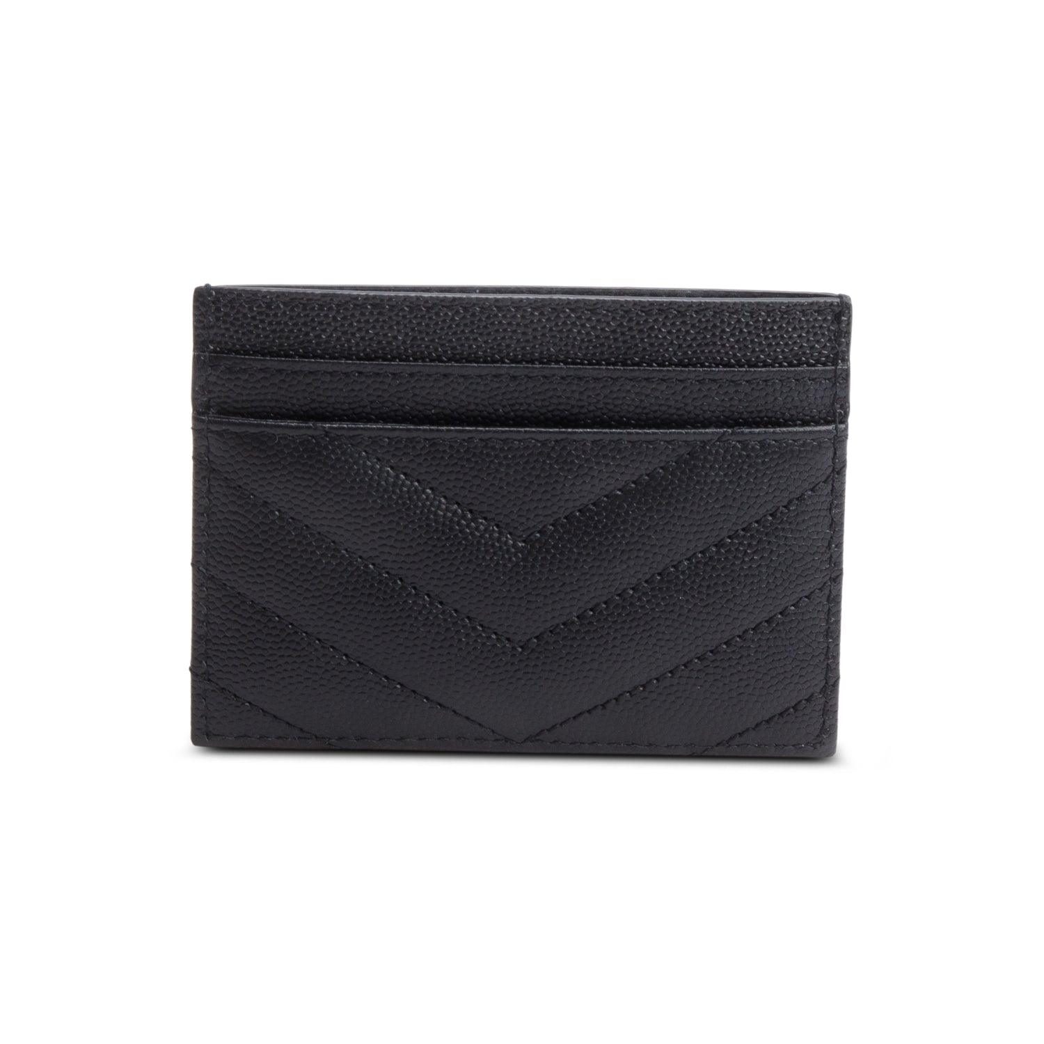 Saint Laurent 2023 Black Grain de Poudre Matelasse Chevron Leather Card Holder