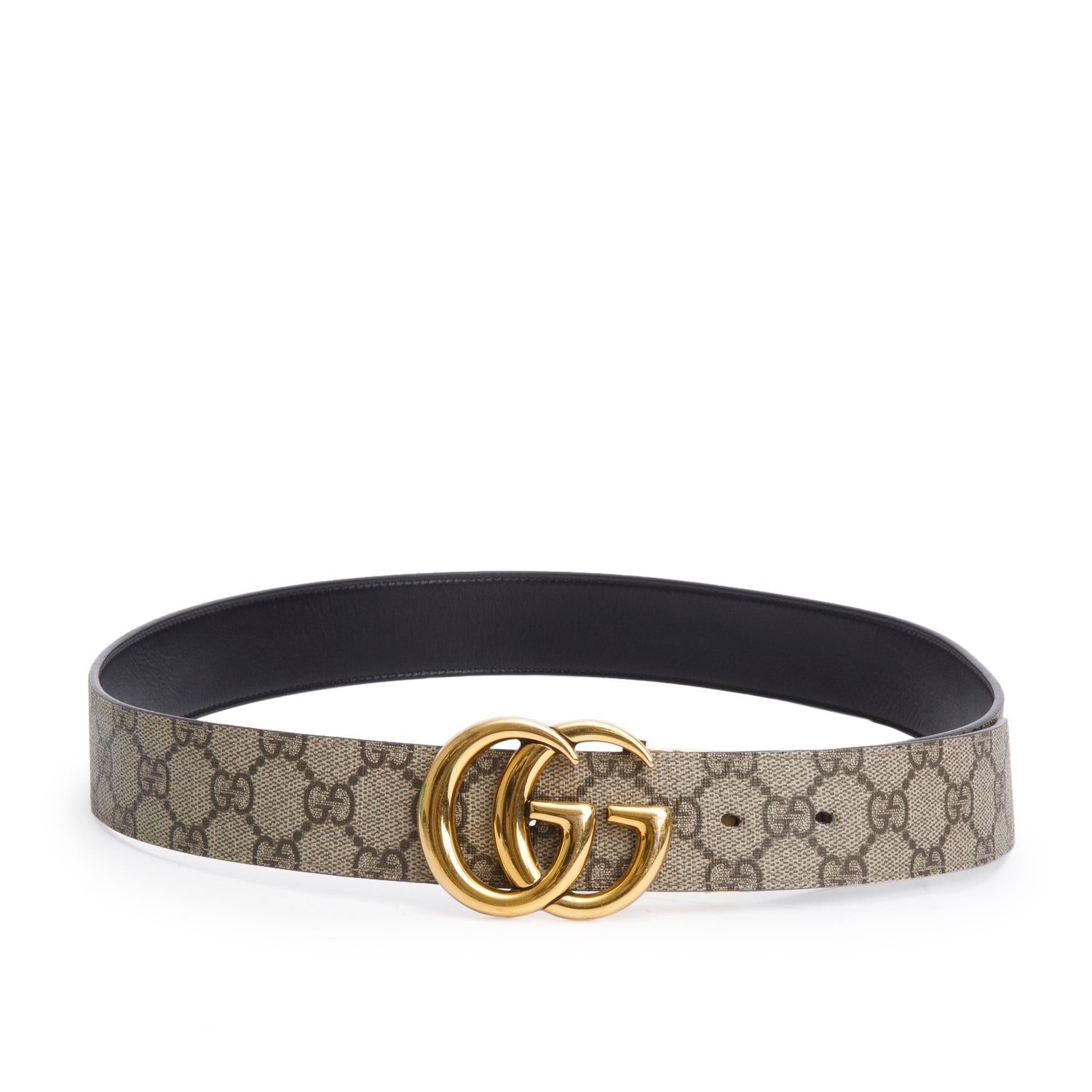 Gucci GG Supreme Canvas Black Calfskin Leather GG Marmont Reversible Belt 95 38