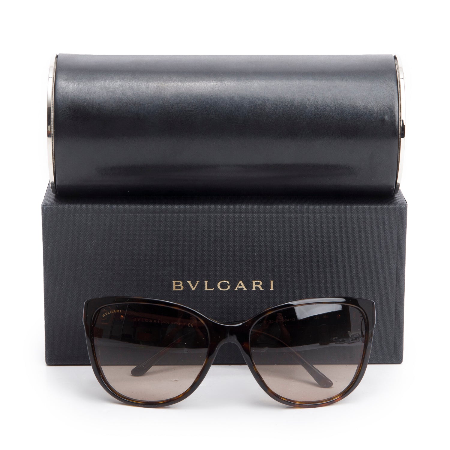 BVLGARI Havana Acetate 8132-B Crystal Cat-Eye Sunglasses w/ Box & Case
