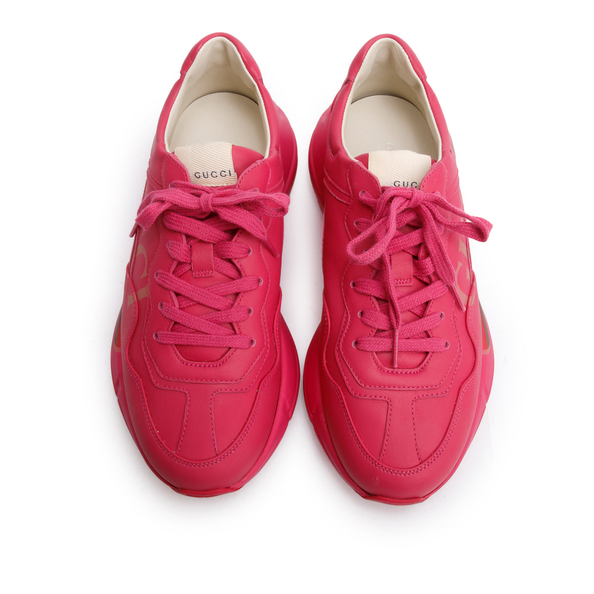 Gucci Pink Leather Women's Rhyton Gucci Logo Sneakers, Size 39 w/ Box ...