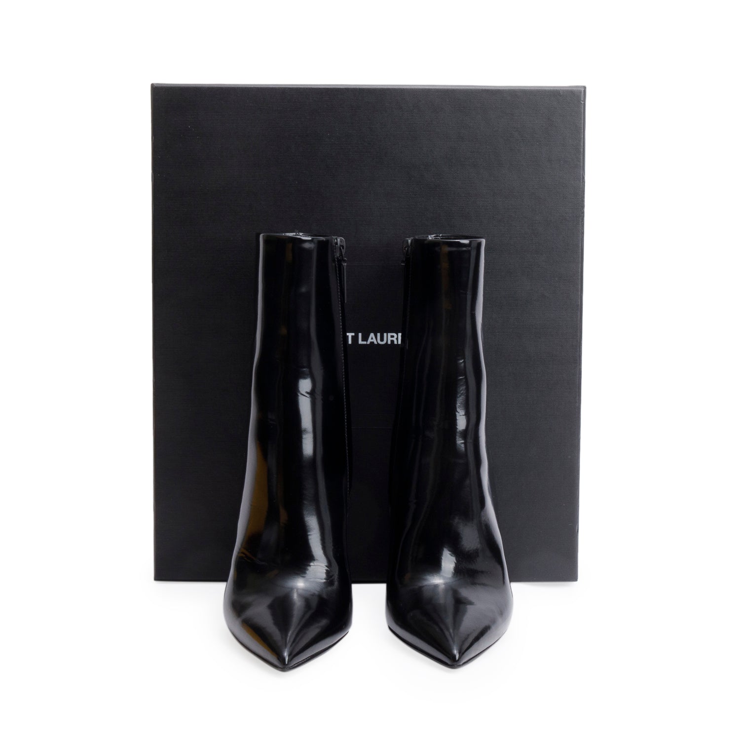 Saint Laurent Black Patent Leather Opyum Ankle Boots, Size 38 w/ Box