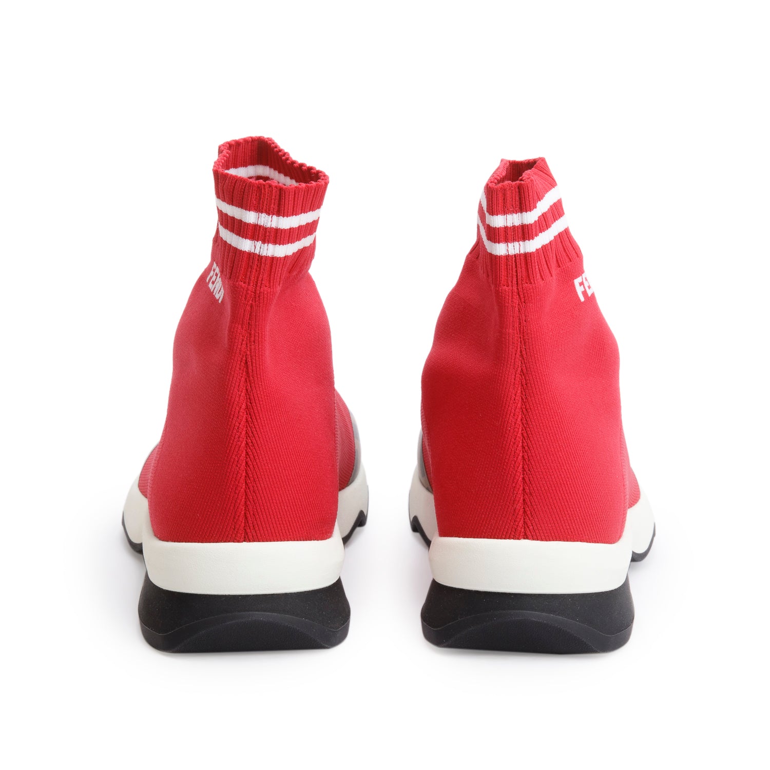 Fendi Red Stretch Knit FF Zucca Calfskin Mania Sock Sneakers, Size 38 w/ Box