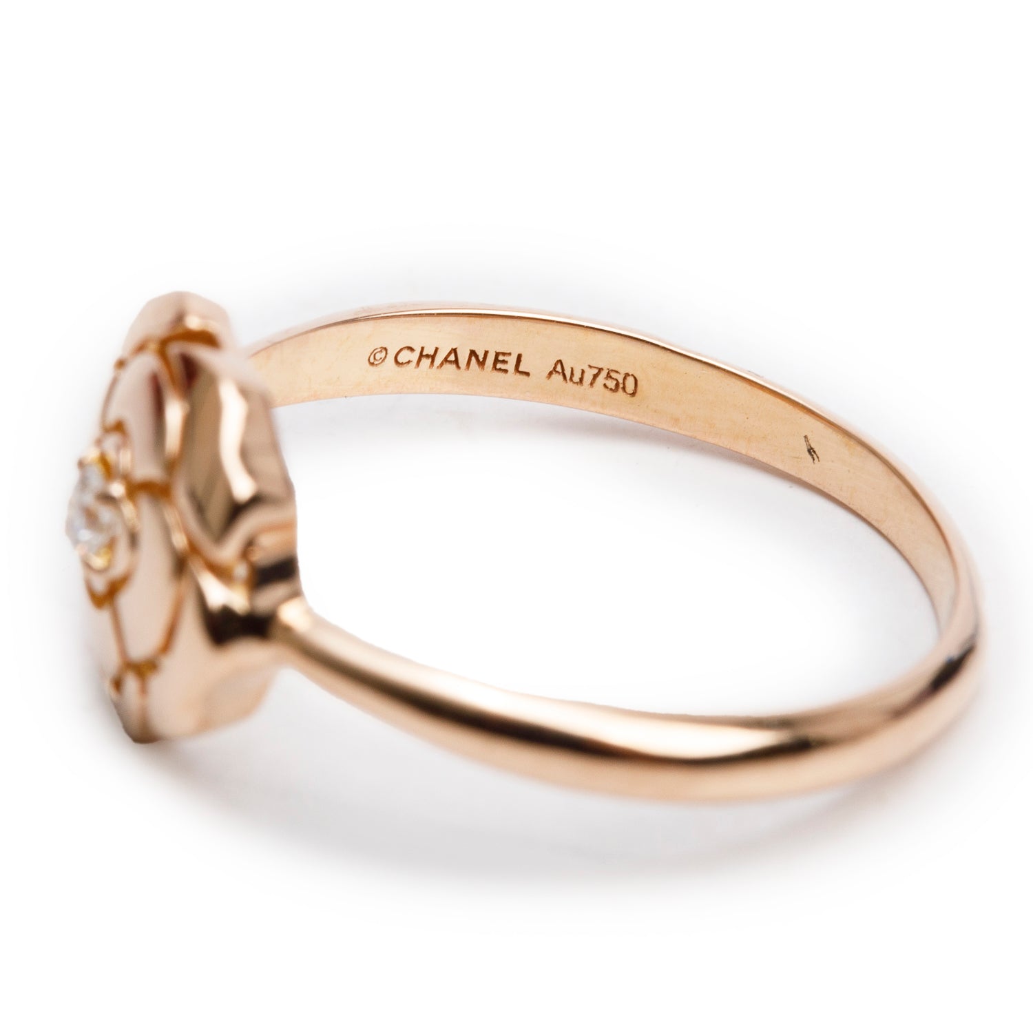 Chanel 18k Rose Gold Extrait de Camelia Ring, Size 54 7 Mini Version w/ Box & Papers