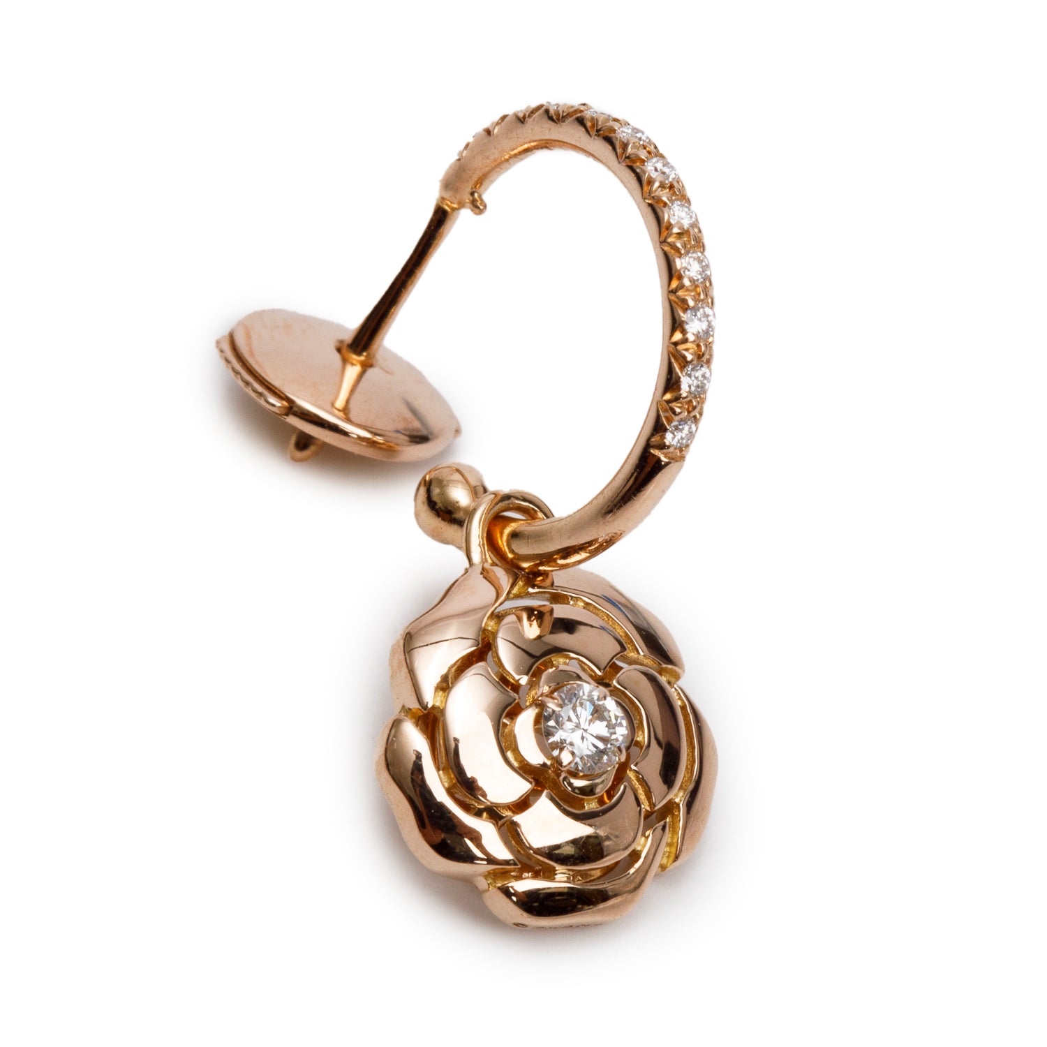 Chanel 18k Rose Gold Diamond Extrait de Camelia Earrings w/ Box & Certificate