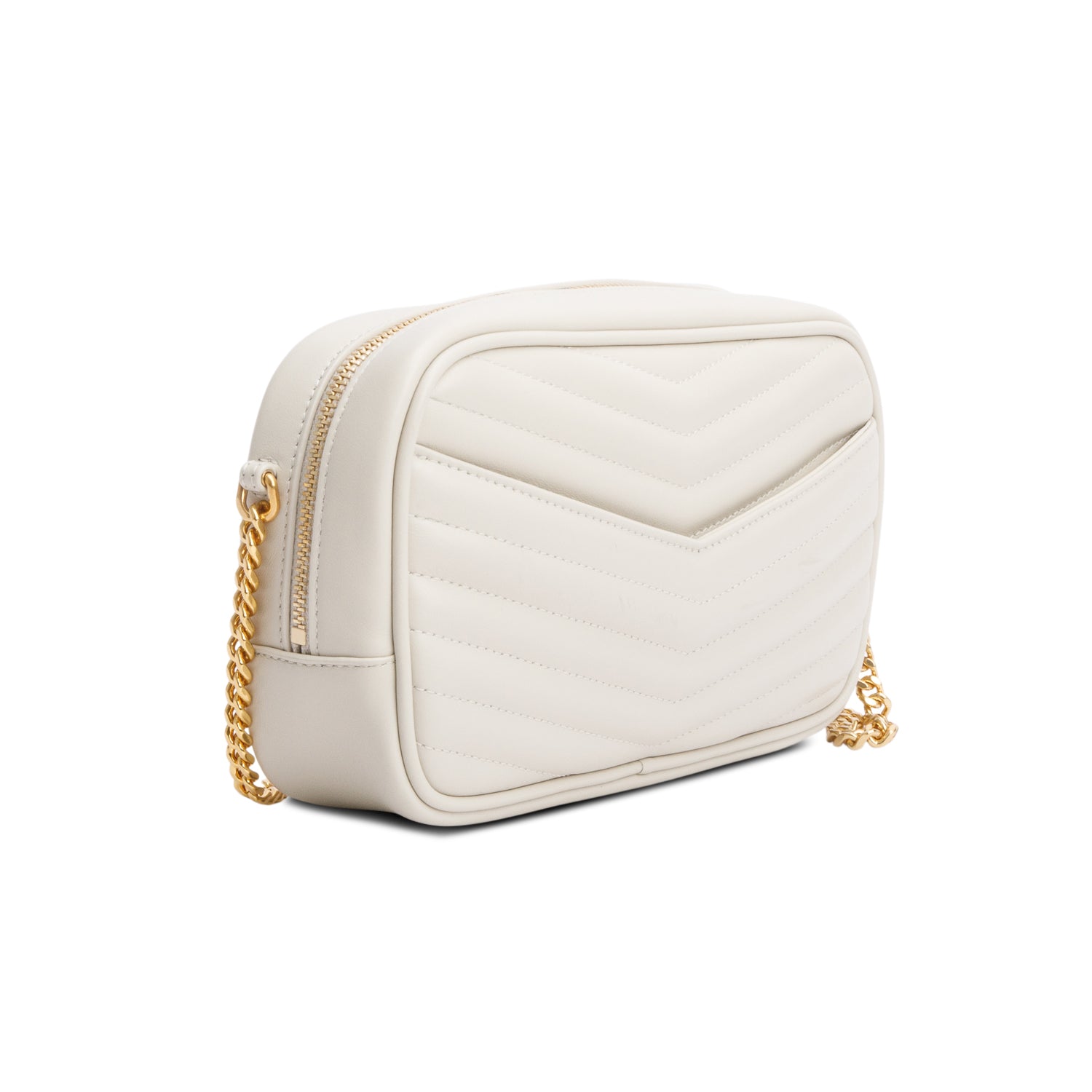 Saint Laurent 2023 White Quilted Calfskin Matelasse Leather Mini Lou Camera Bag