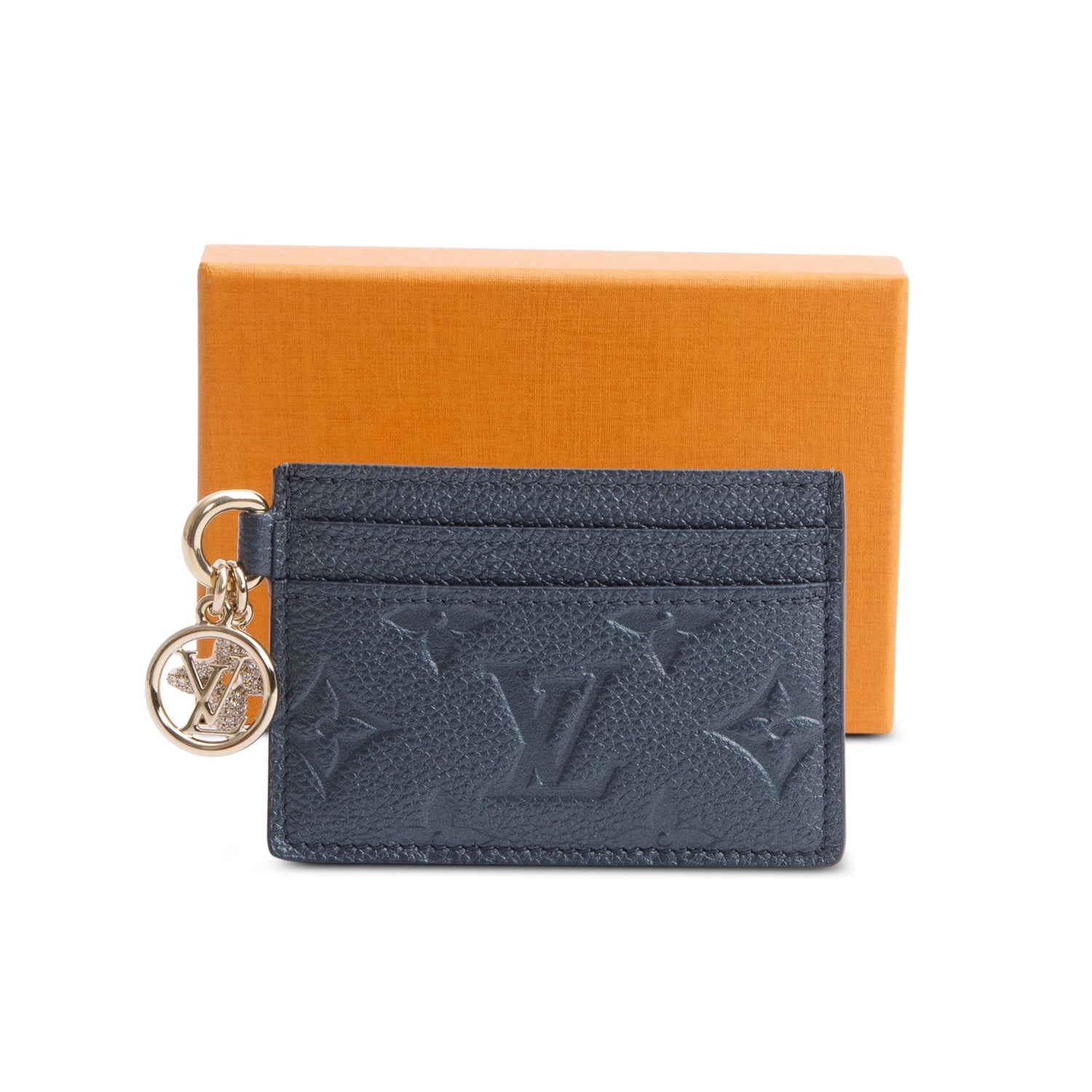 Louis Vuitton Metallic Grey Monogram Empreinte Leather LV Charms Card Holder w/ Box