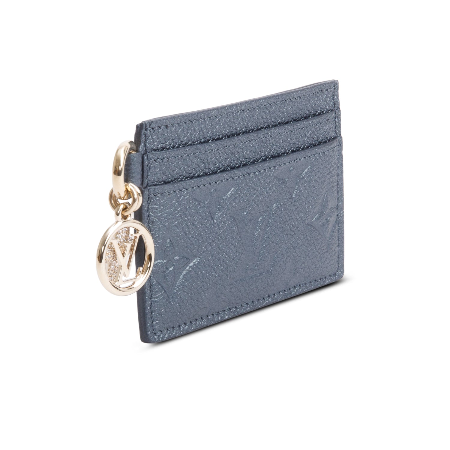 Louis Vuitton Metallic Grey Monogram Empreinte Leather LV Charms Card Holder w/ Box