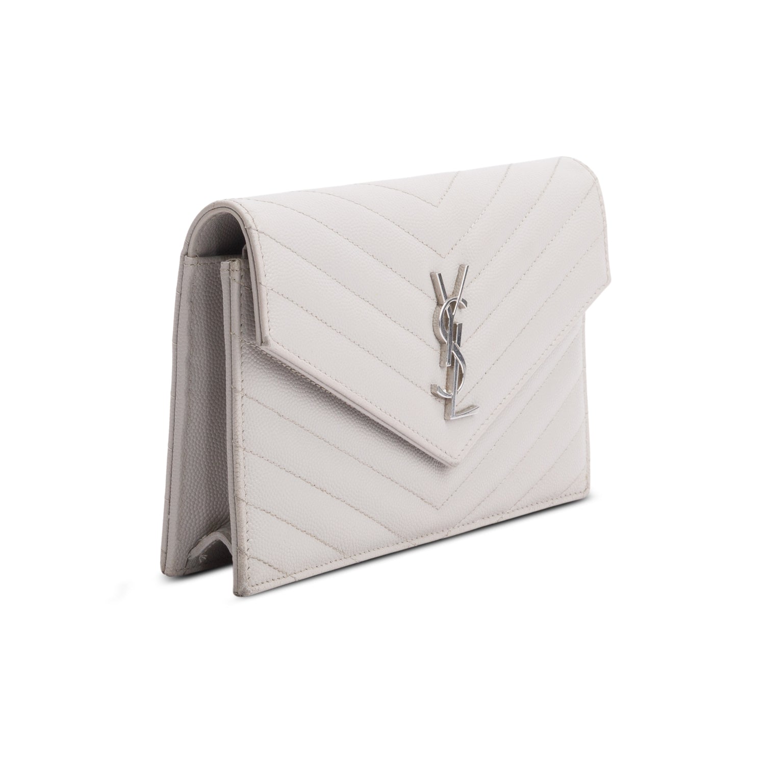 Saint Laurent Grey Cassandre Matelasse Envelope Chain Wallet