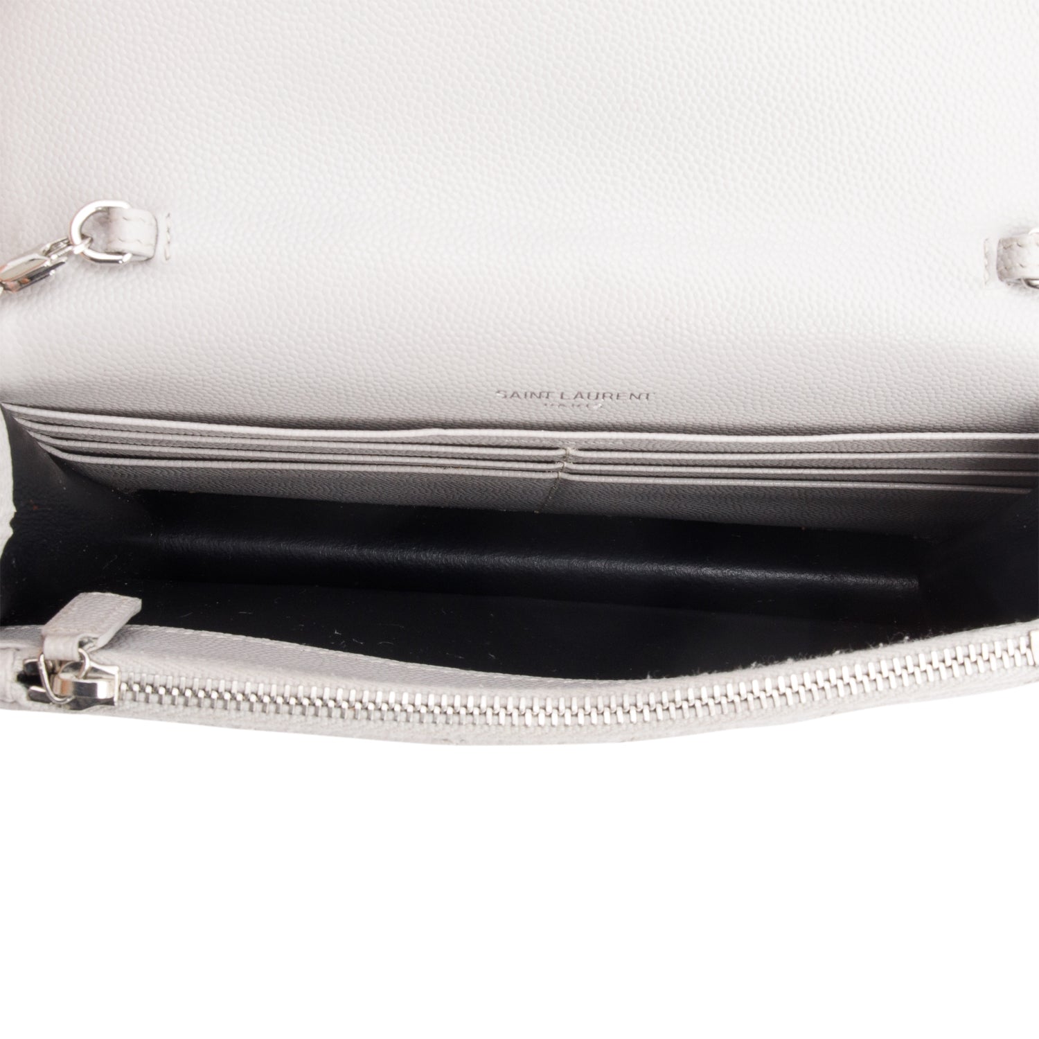 Saint Laurent Grey Cassandre Matelasse Envelope Chain Wallet