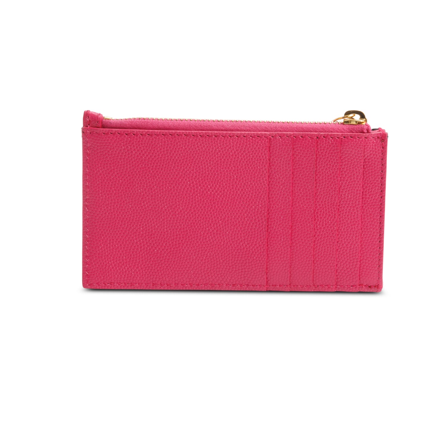 Saint Laurent 2023 Pink Grain De Poudre Leather Cassandre Matelasse Fragments Zipped Card Case