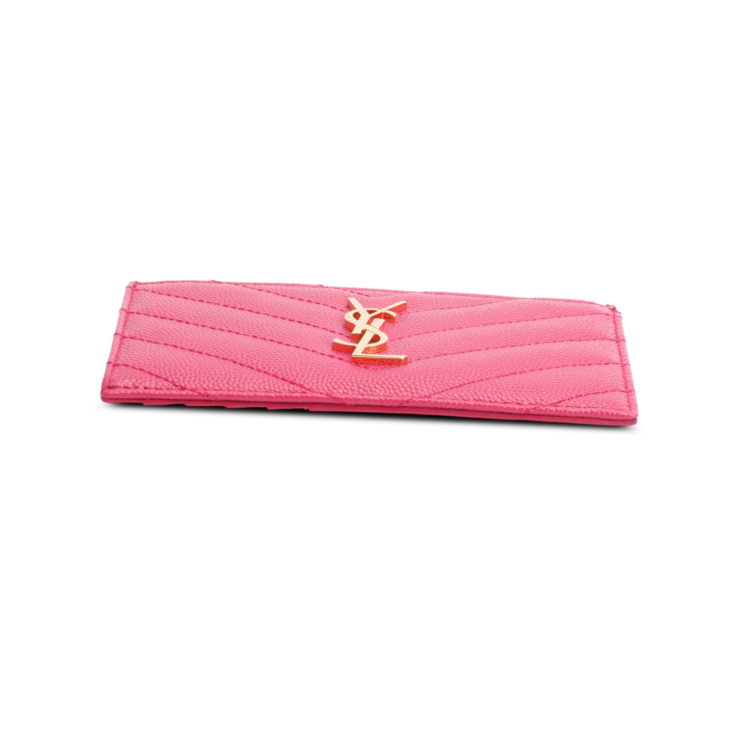 Saint Laurent 2023 Pink Grain De Poudre Leather Cassandre Matelasse Fragments Zipped Card Case
