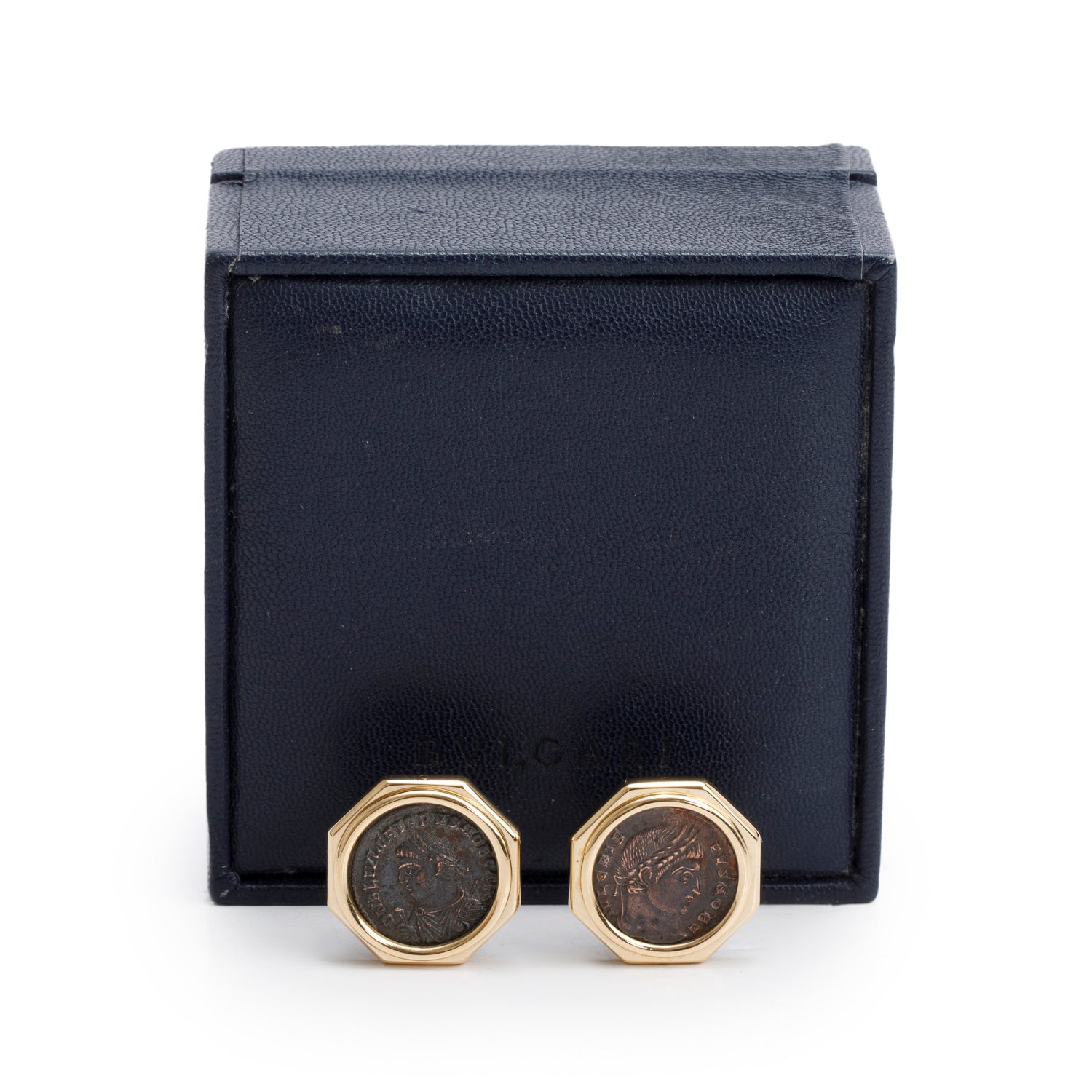 BVLGARI Vintage 18k Yellow Gold Monete Ancient Coin Clip-On Earrings w/ Box