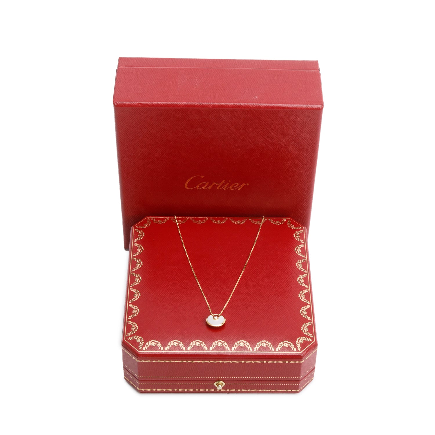Cartier 18k Yellow Gold Mother of Pearl & Diamond Amulette de Cartier Pendant Necklace, XS Model w/ Box & Certificate