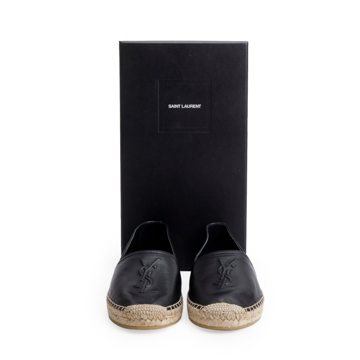 Saint Laurent Black Lambskin Leather Espadrilles, Size 38.5 w/ Box
