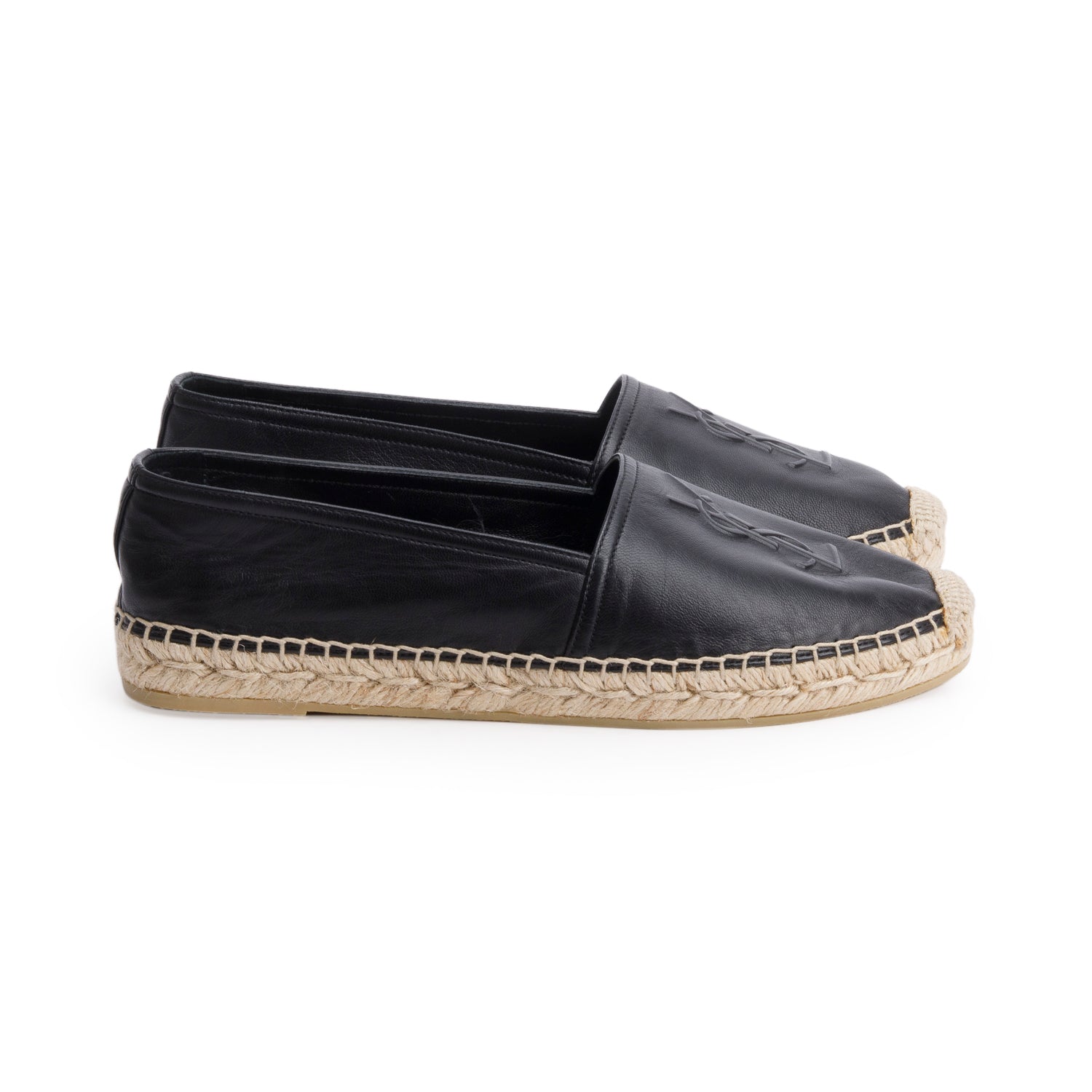 Saint Laurent Black Lambskin Leather Espadrilles, Size 38.5 w/ Box