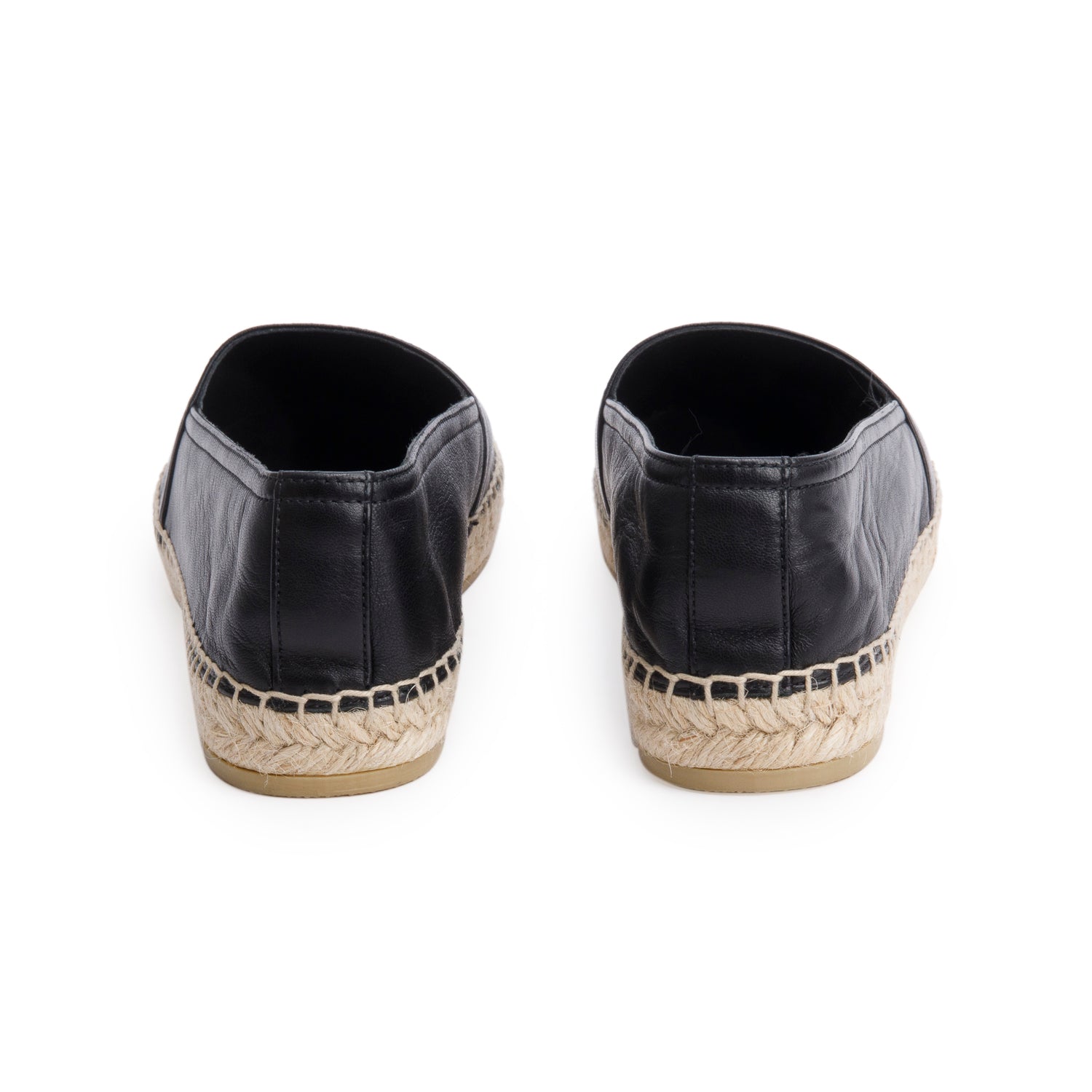 Saint Laurent Black Lambskin Leather Espadrilles, Size 38.5 w/ Box