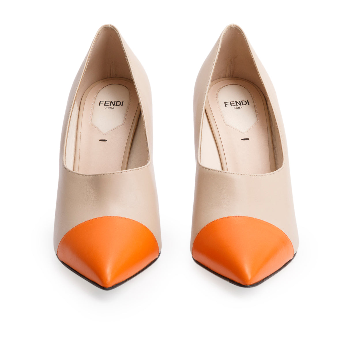Fendi Beige/Orange Leather Fendi Roma Pointed-Toe Pumps, Size 40 w/ Bo ...
