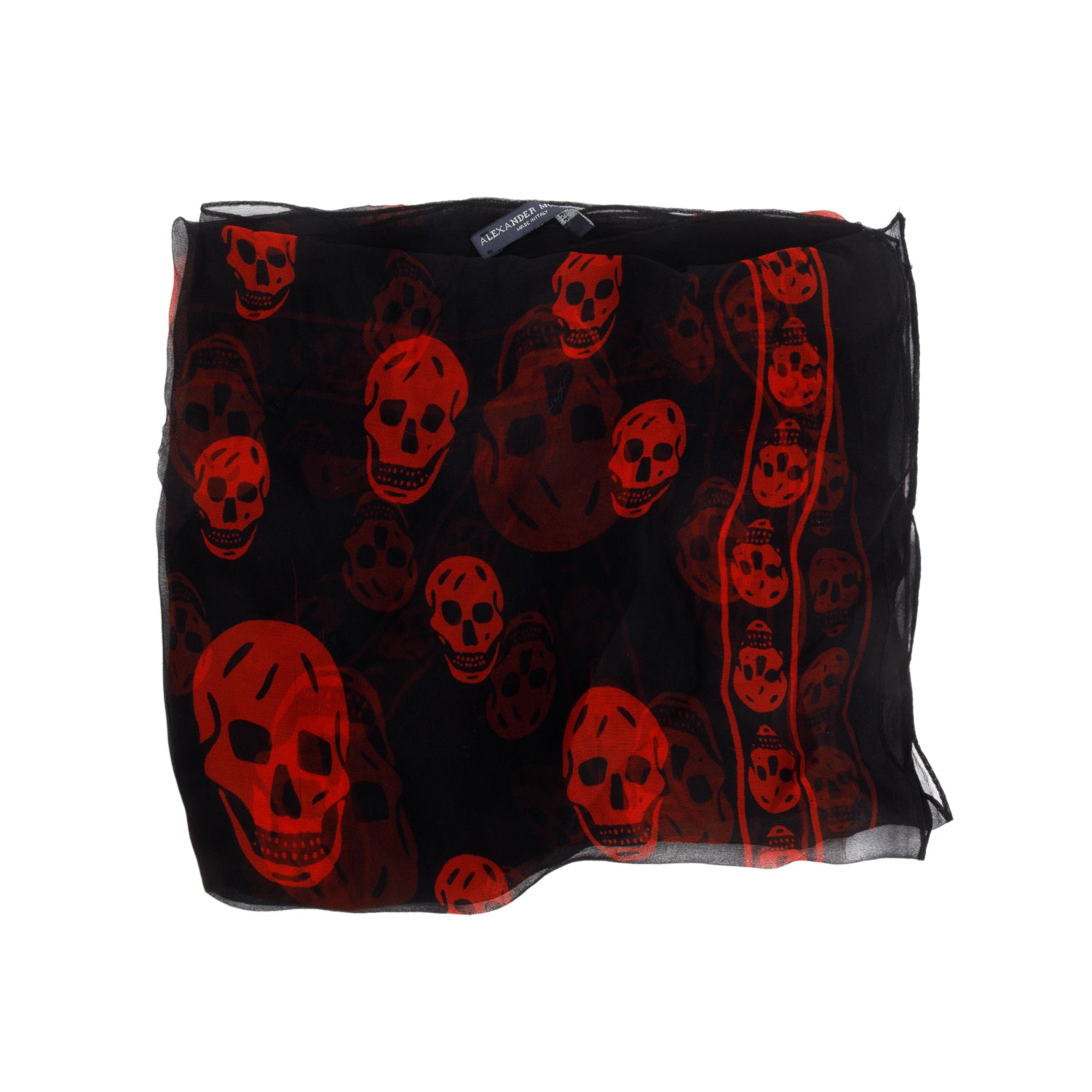 Alexander McQueen Black/Red Skull Printed Silk Scarf