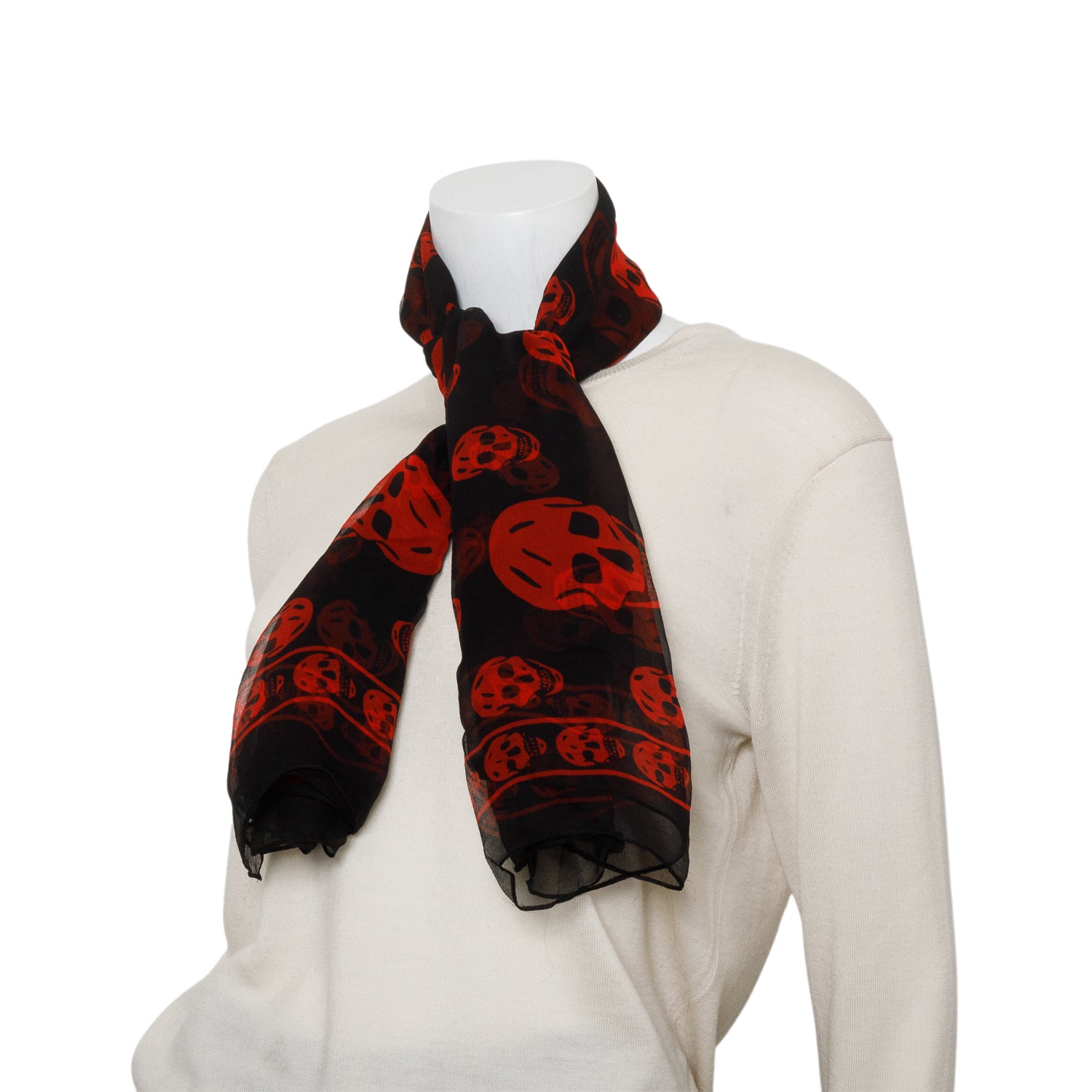 Alexander McQueen Black/Red Skull Printed Silk Scarf