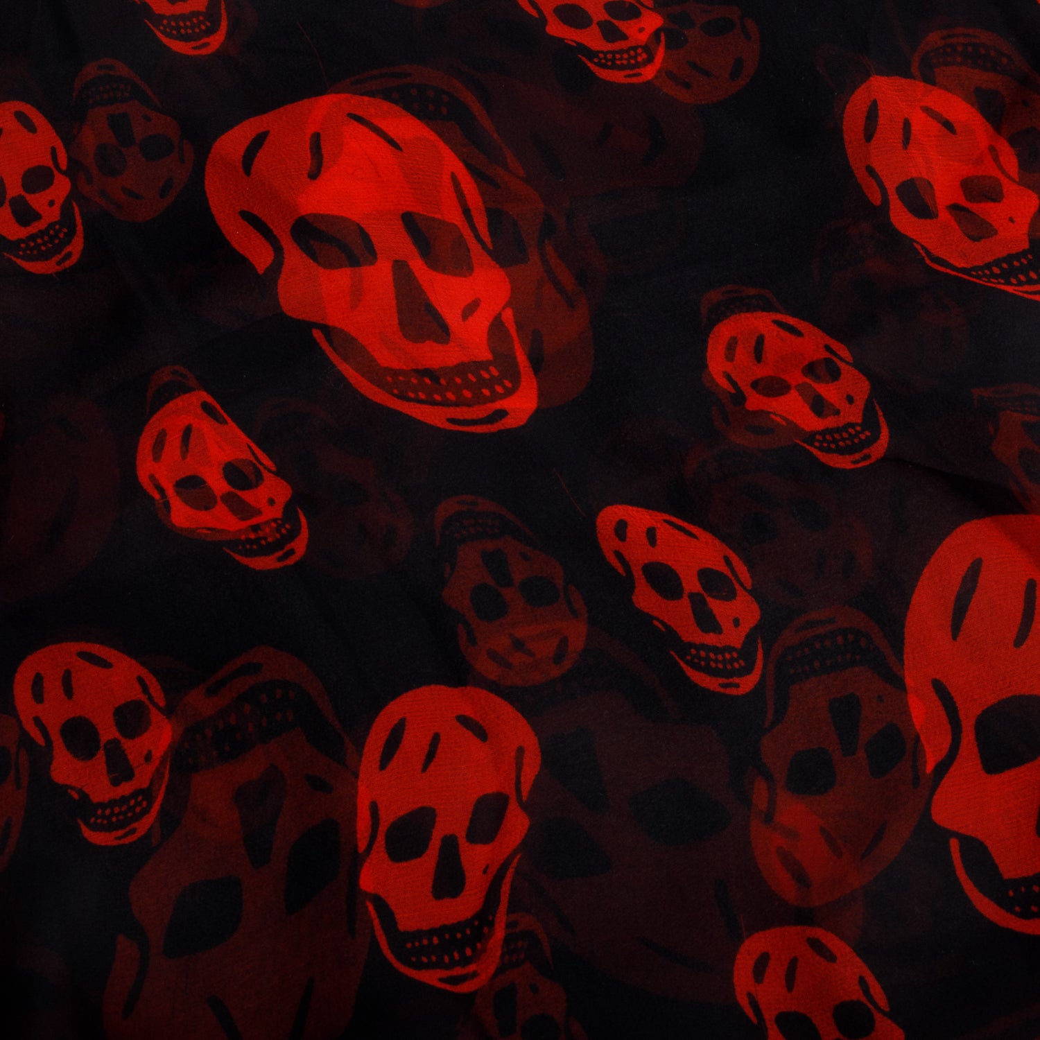 Alexander McQueen Black/Red Skull Printed Silk Scarf