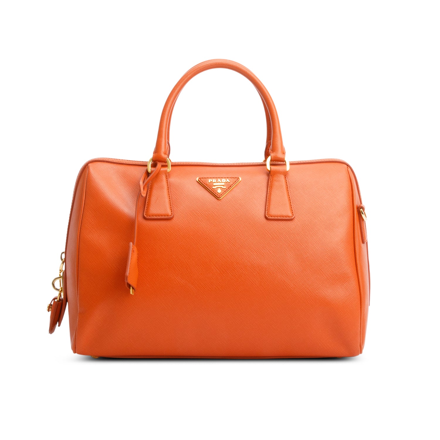 Prada Orange Saffiano Lux Leather Bauletto Bag w/ Strap & Authenticity Card