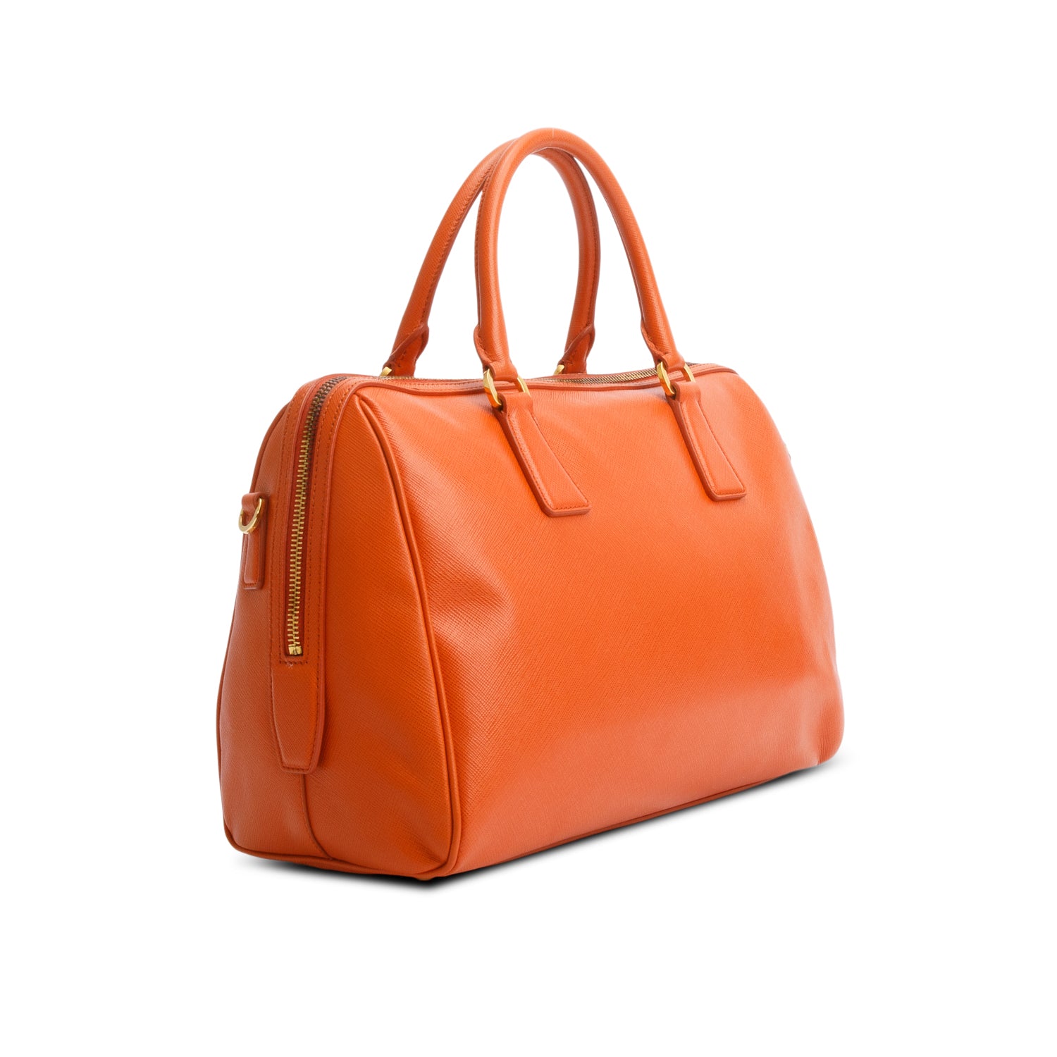 Prada Orange Saffiano Lux Leather Bauletto Bag w/ Strap & Authenticity Card