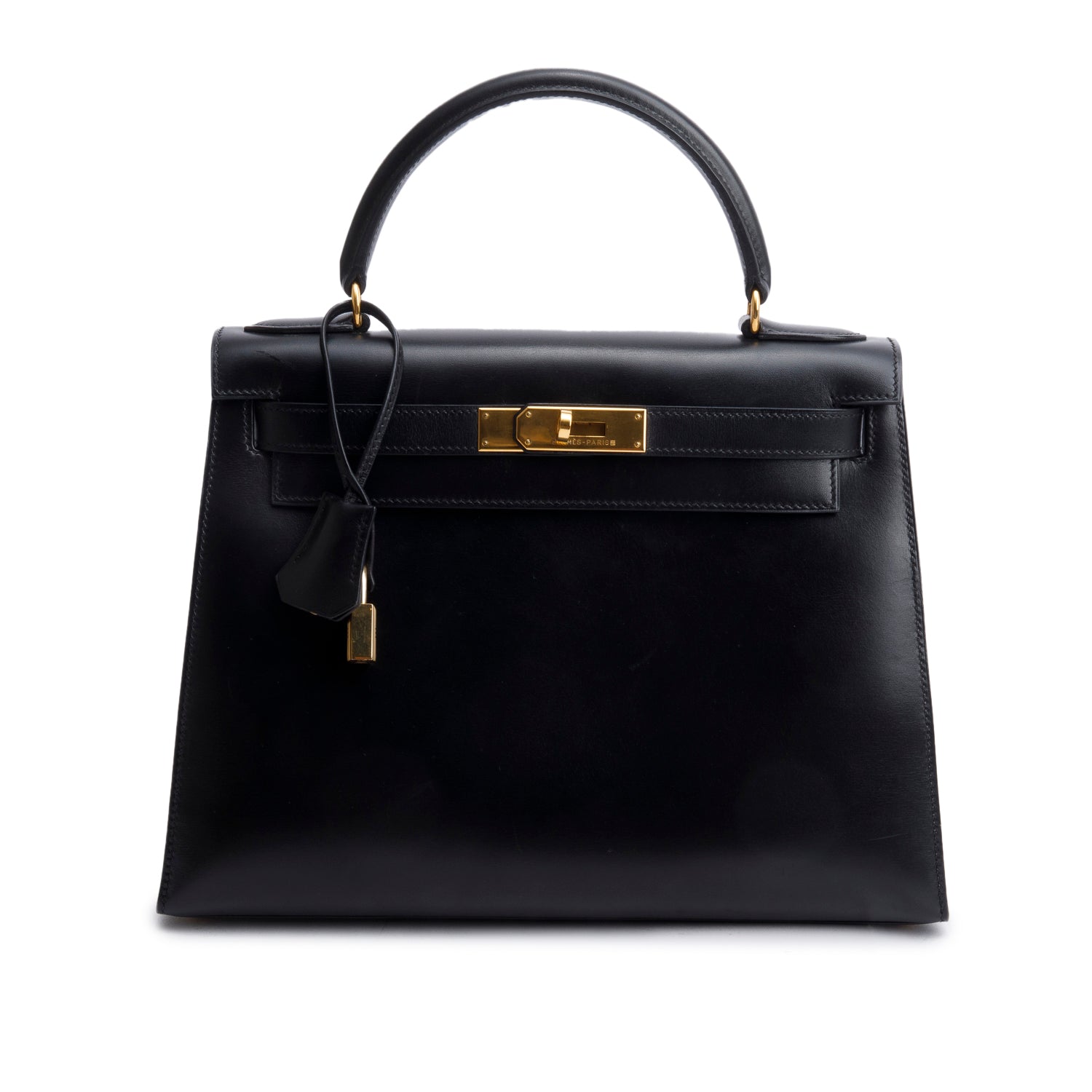 Hermes Noir Box Leather Kelly II Sellier 28 w/ Strap