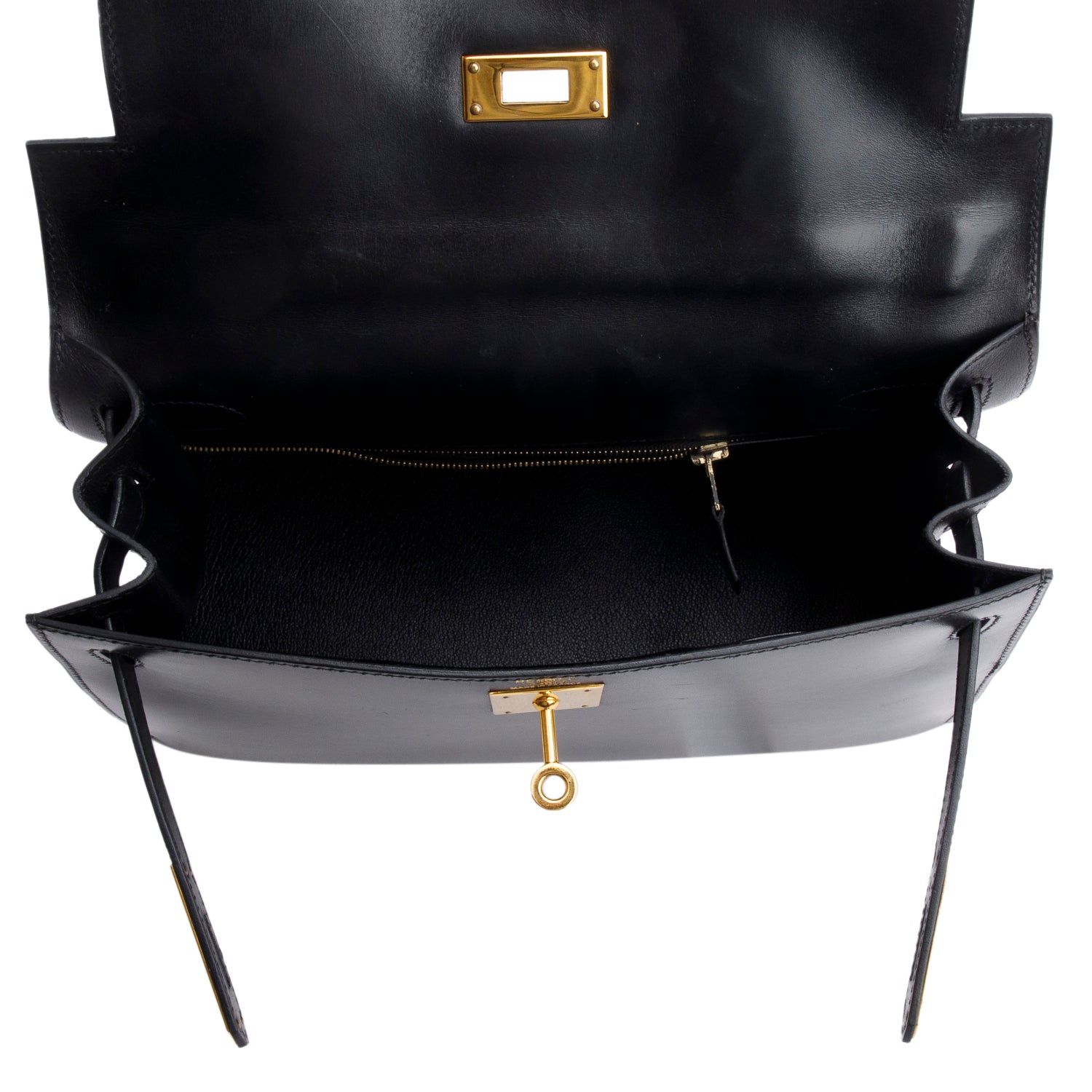 Hermes Noir Box Leather Kelly II Sellier 28 w/ Strap