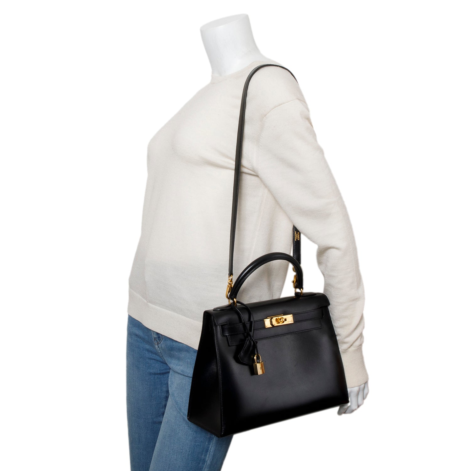 Hermes Noir Box Leather Kelly II Sellier 28 w/ Strap