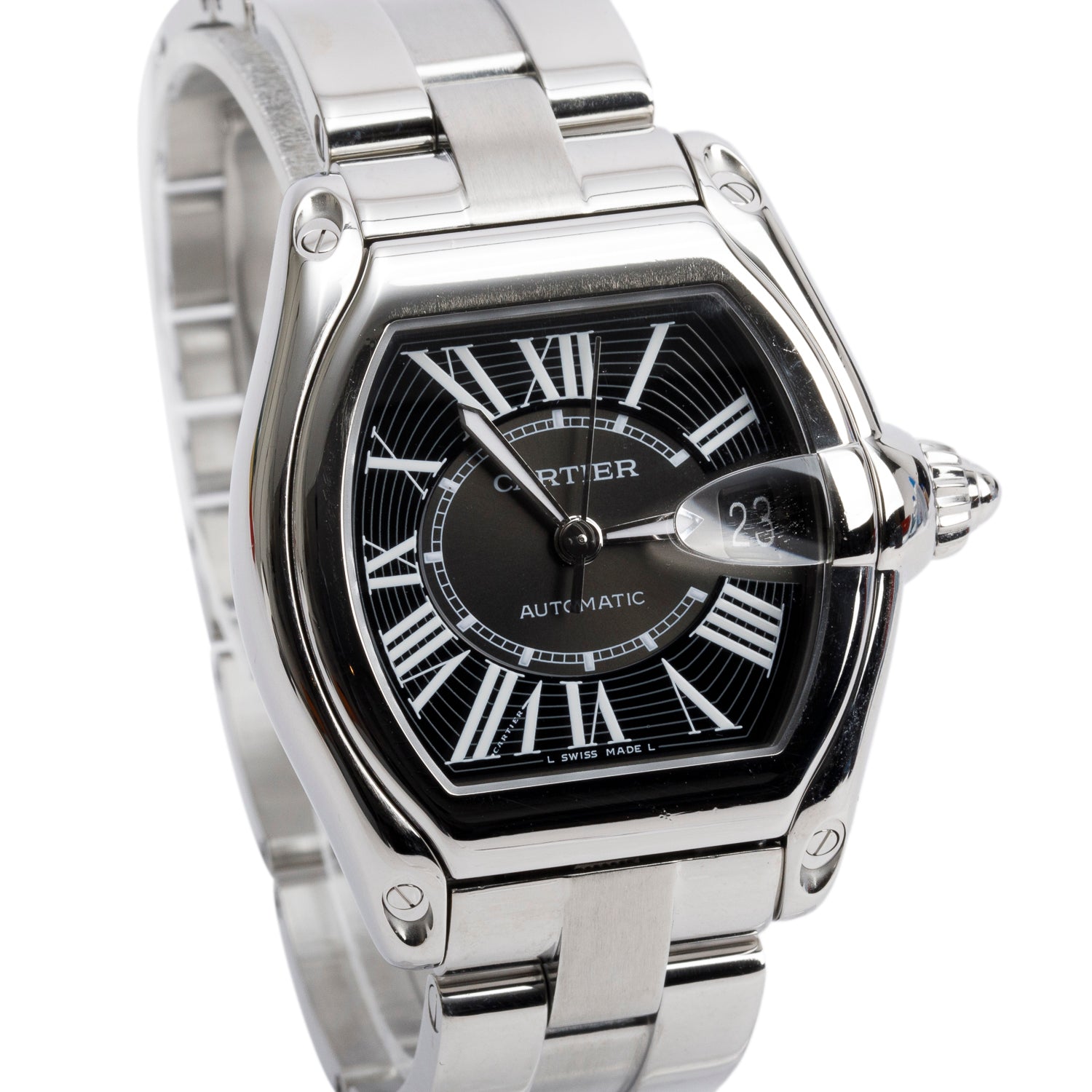 Cartier Stainless Steel Roadster Automatic Watch Black Dial 2510 w/ Box
