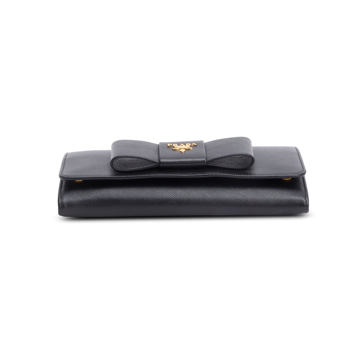 Prada Black Saffiano Leather Continental Bow Wallet w/ Receipt & Authenticity Card