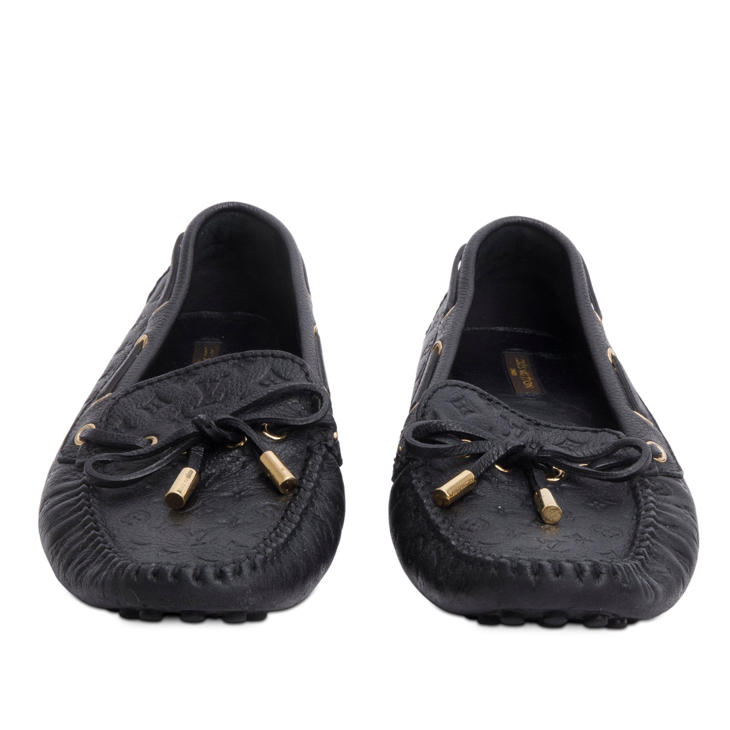 Louis Vuitton Black Monogram Empreinte Leather Gloria Flat Loafers, Size 37