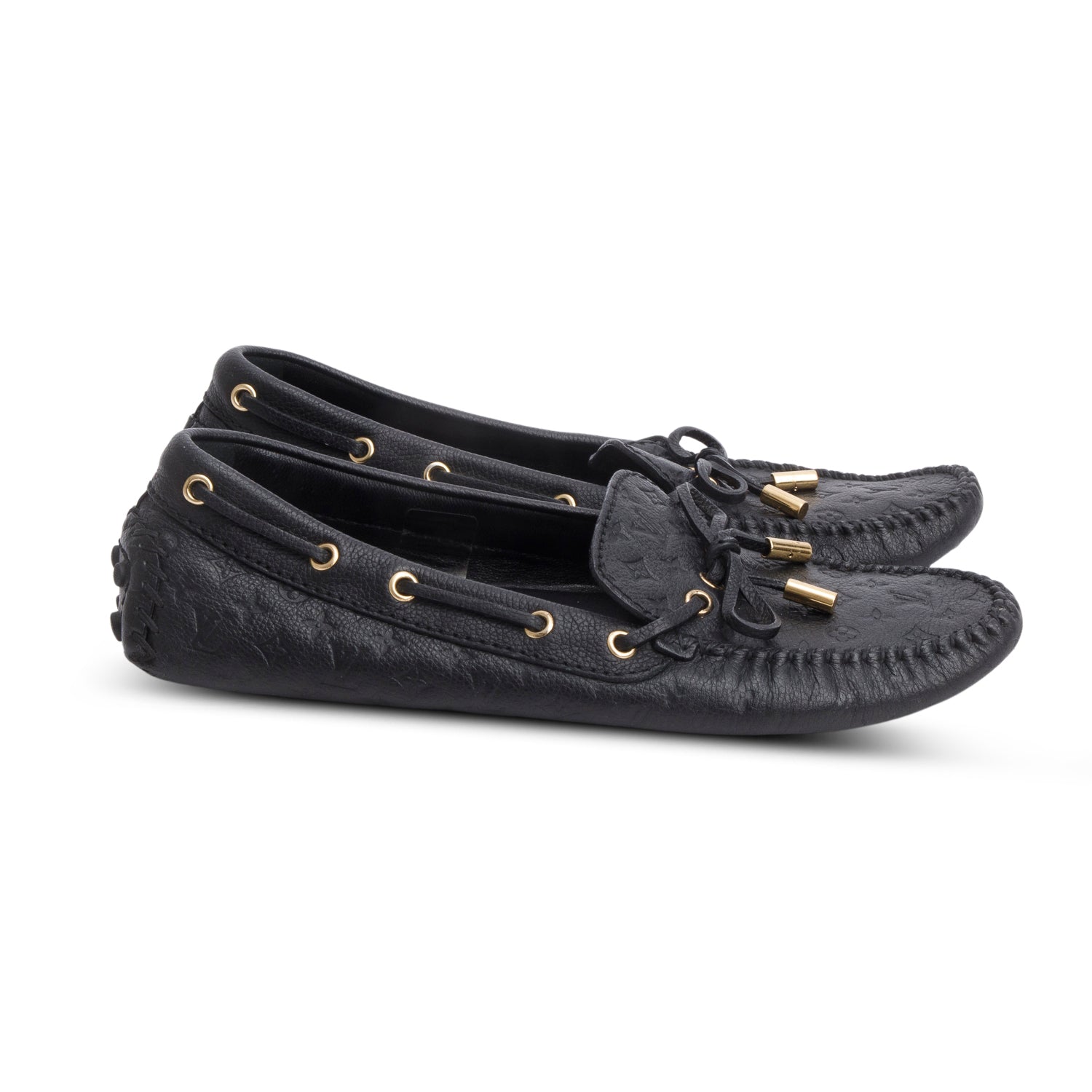 Louis Vuitton Black Monogram Empreinte Leather Gloria Flat Loafers, Size 37