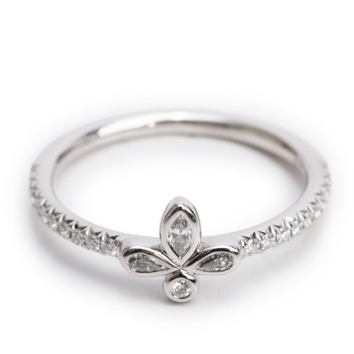 Tiffany & Co. Platinum Diamond Fleur de Lis Ring, Size 5 w/ Box