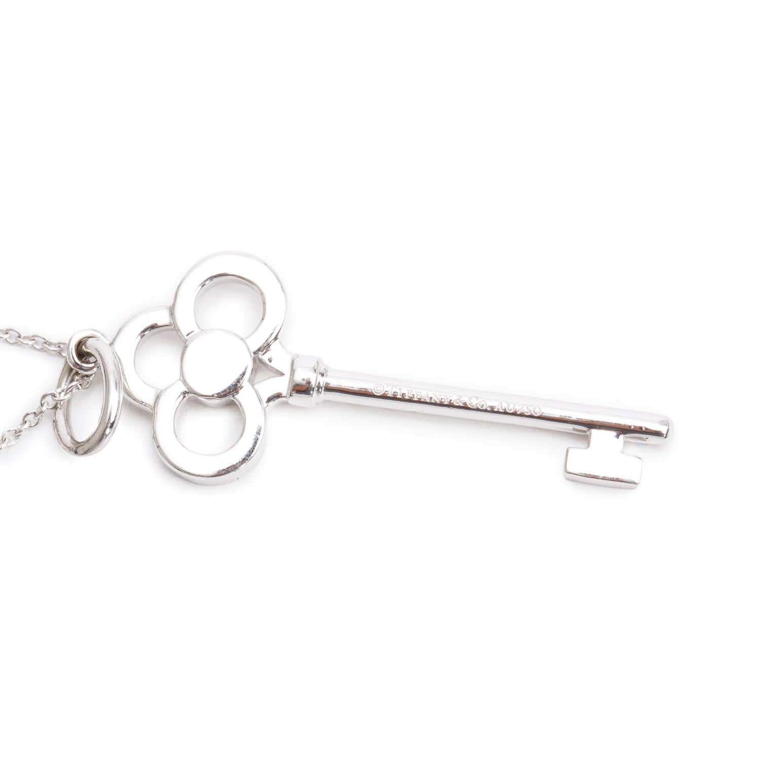 Tiffany & Co. 18k White Gold Diamond 1.5" Crown Key Pendant Necklace w/ Box