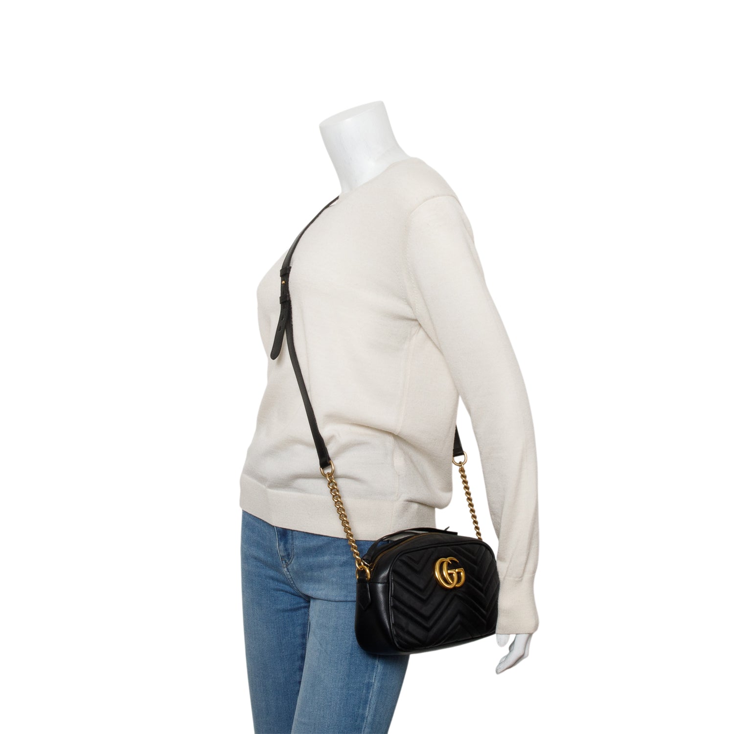 Gucci Black Matelasse Leather GG Marmont Small Camera Bag