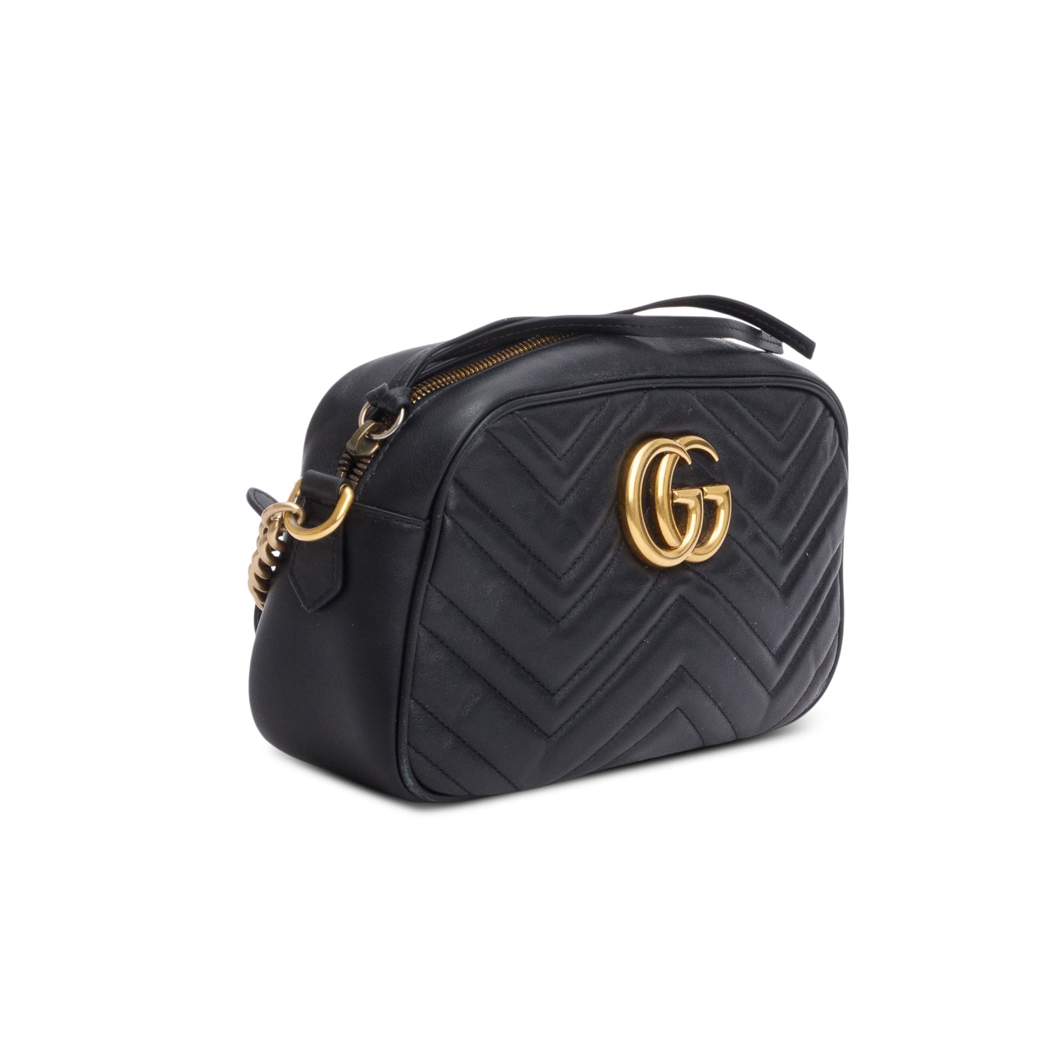 Gucci Black Matelasse Leather GG Marmont Small Camera Bag