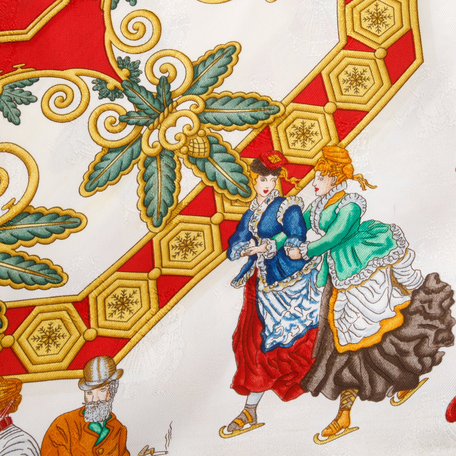 Hermes Red/Multicolor 'Joies d' Hiver' Silk Scarf 90